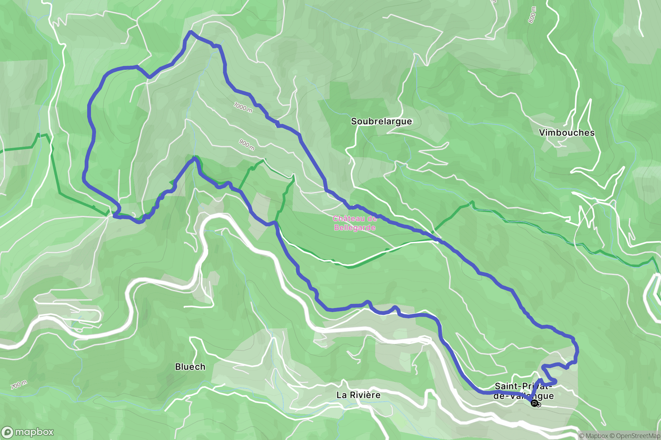 Saint-Privat-de-Vallongue : carte du parcours de randonnée - France