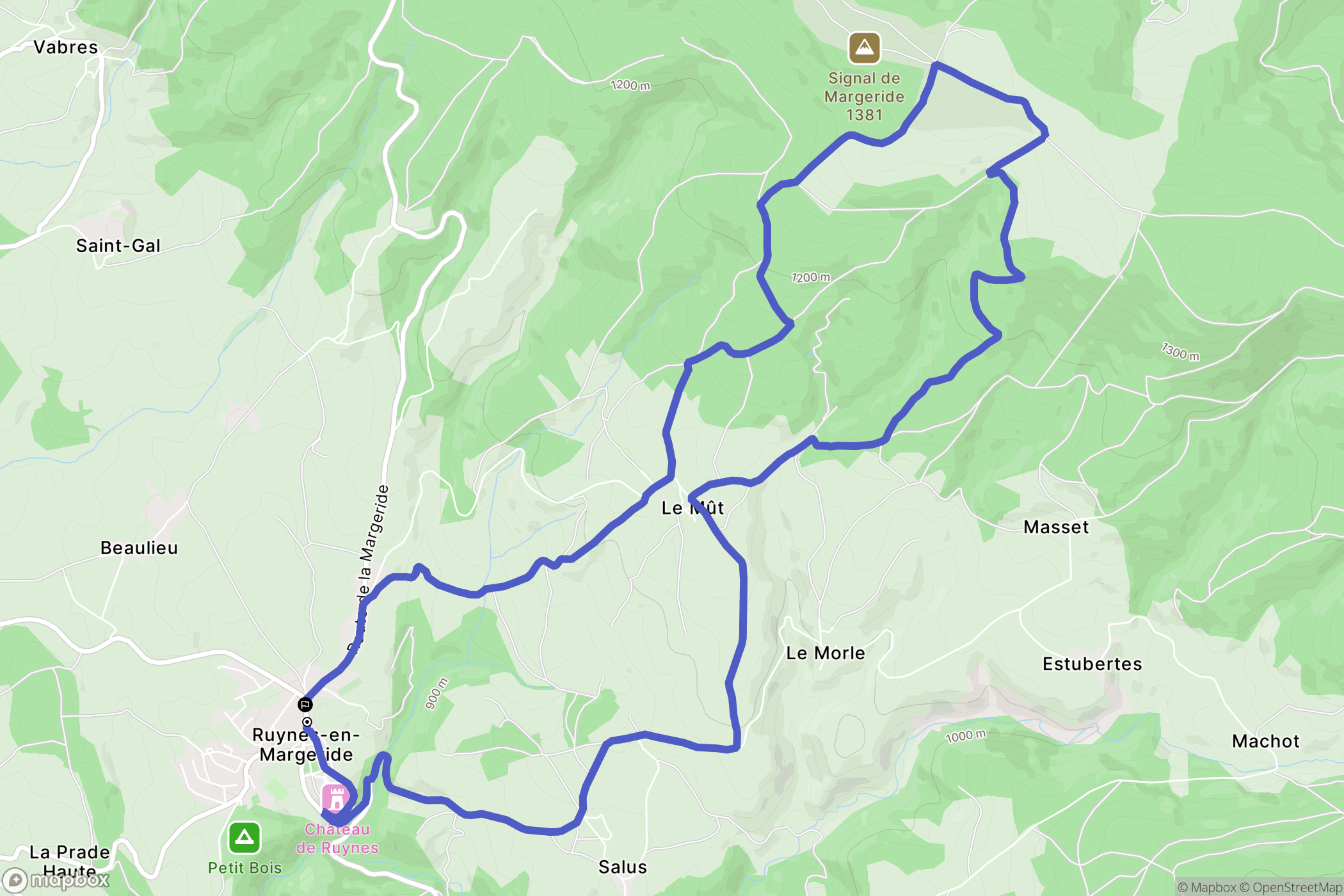 Ruynes-en-Margeride : carte du parcours de randonnée - France