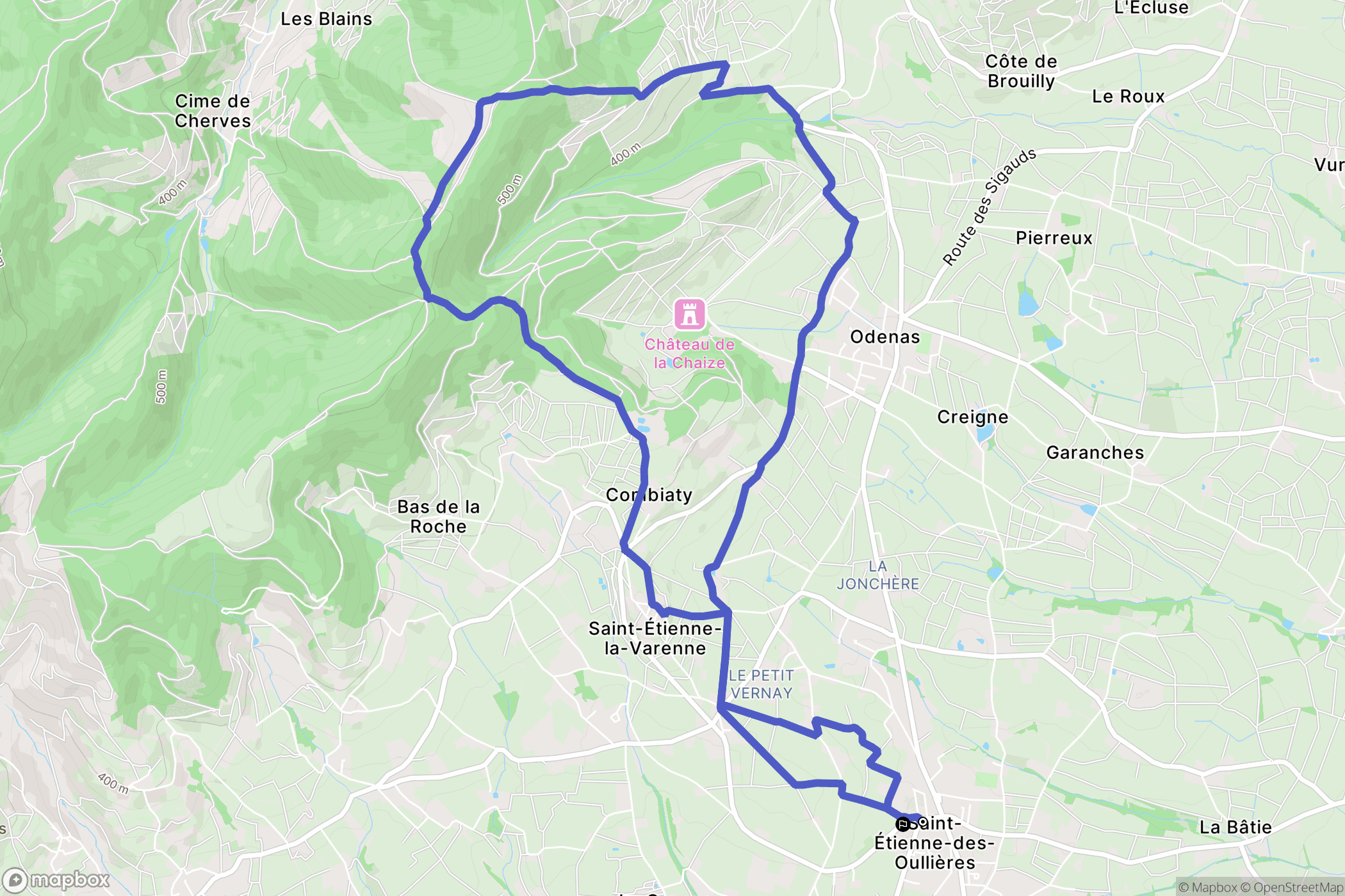 Saint-Étienne-des-Oullières : carte du parcours de randonnée - France