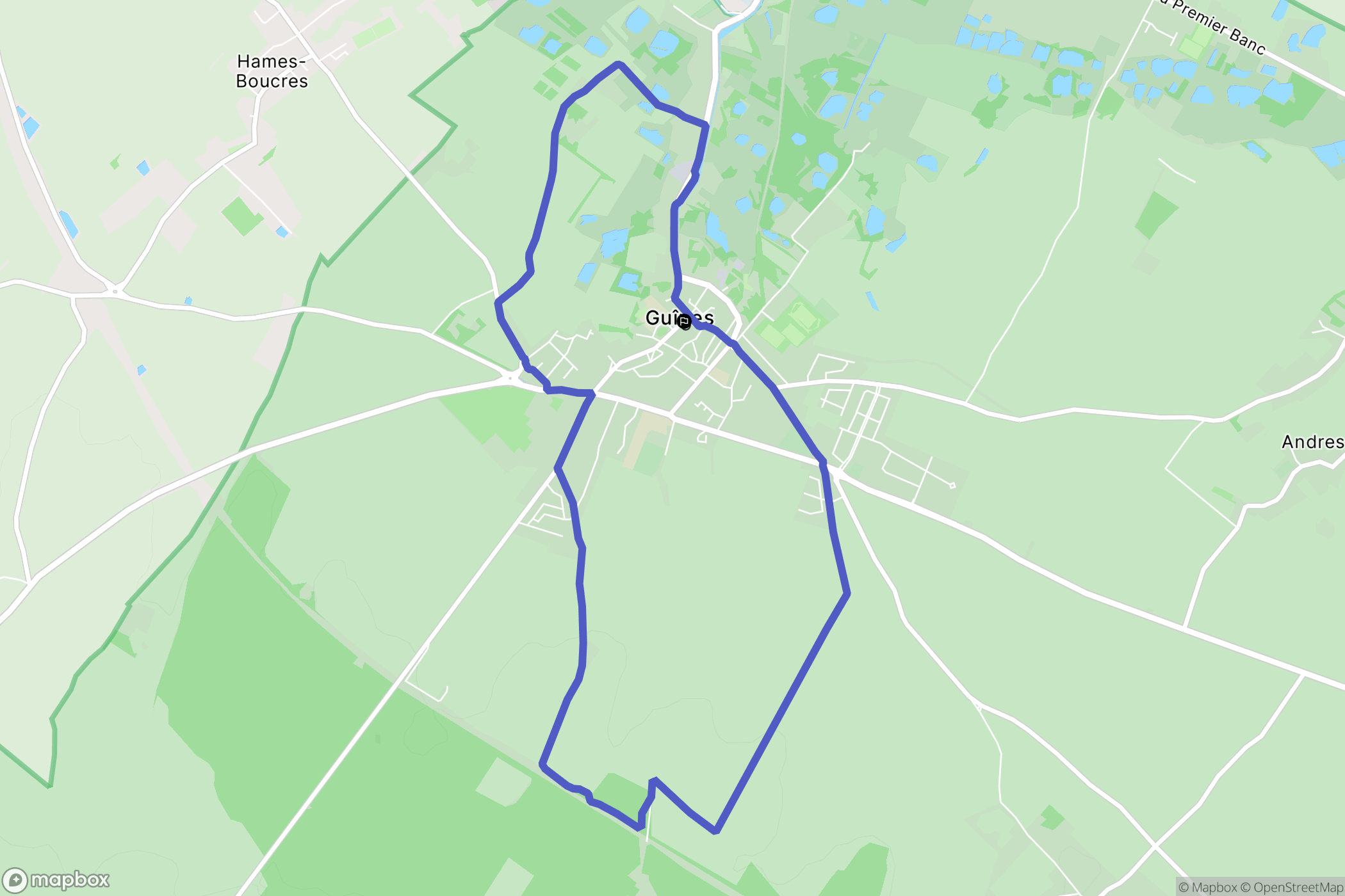 Guînes : carte du parcours de randonnée - France
