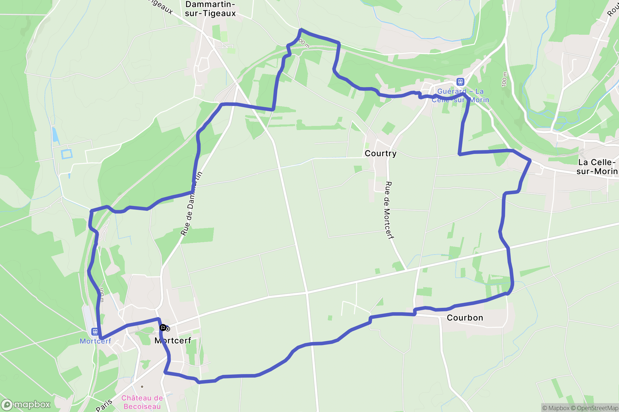 Mortcerf : carte du parcours de randonnée - France