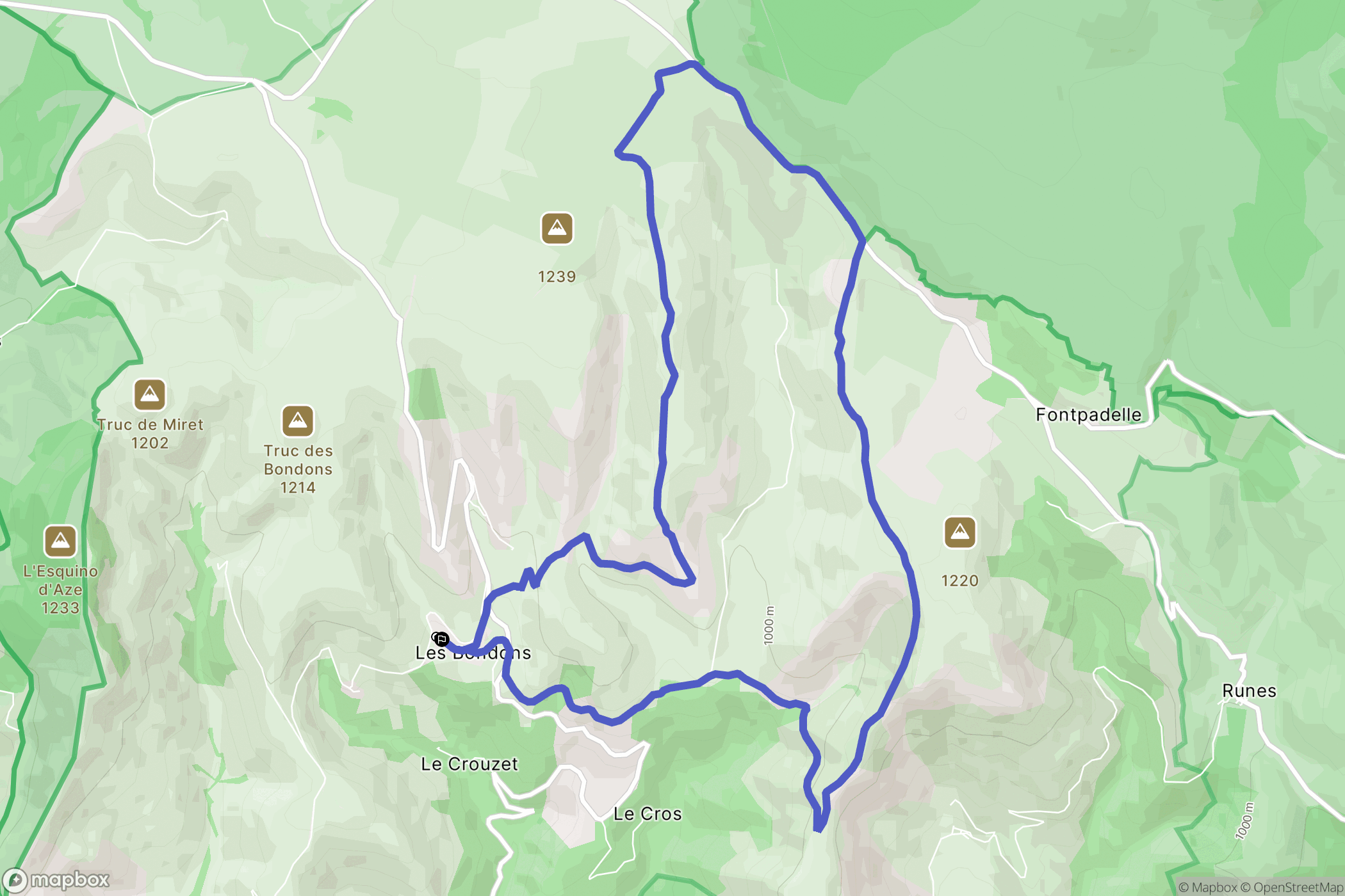 Les Bondons : carte du parcours de randonnée - France