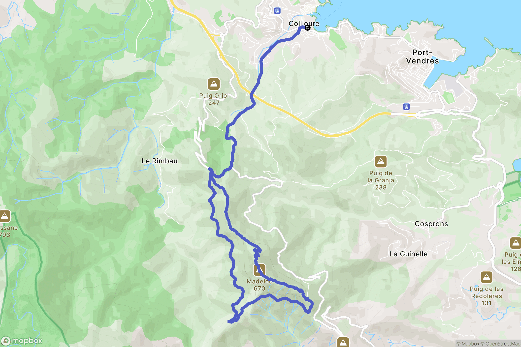 Collioure : carte du parcours de randonnée - France