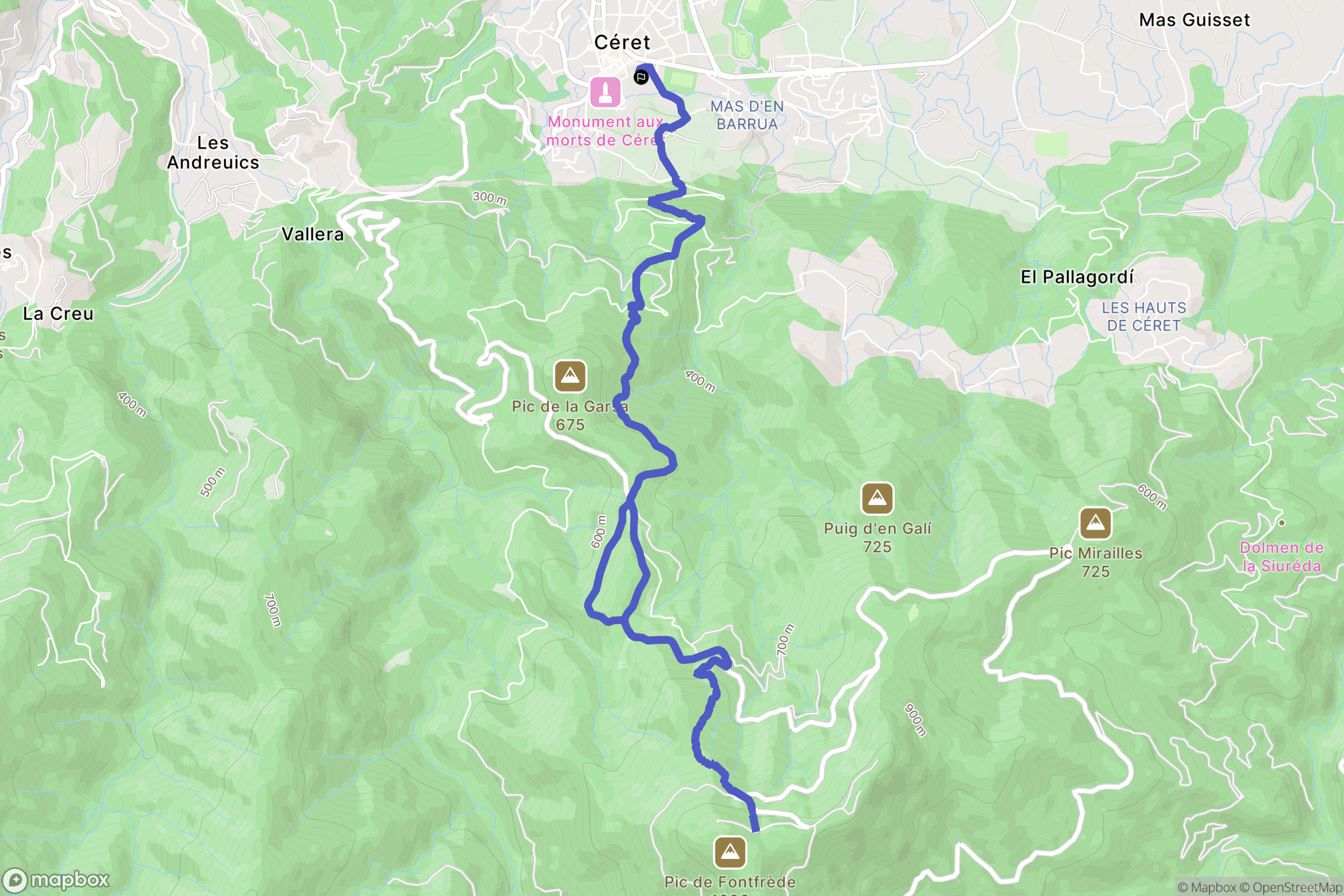 Céret : carte du parcours de randonnée - France