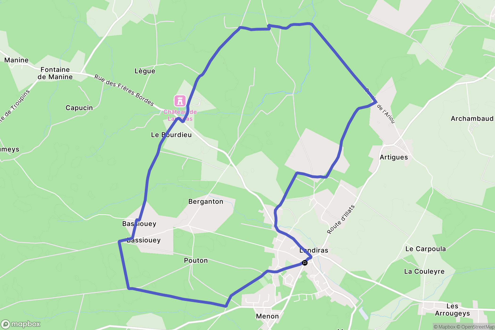 Landiras : carte du parcours de randonnée - France