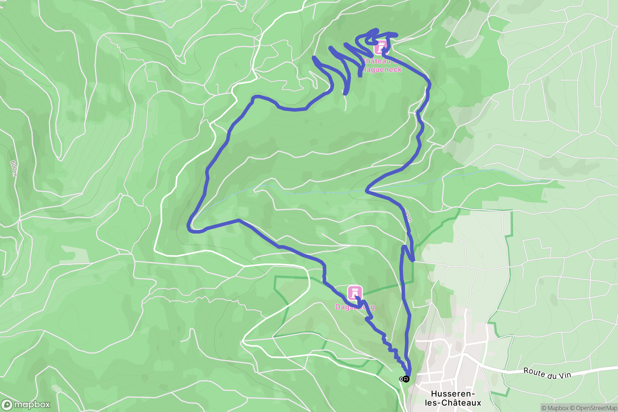 Husseren-les-Châteaux : carte du parcours de randonnée - France
