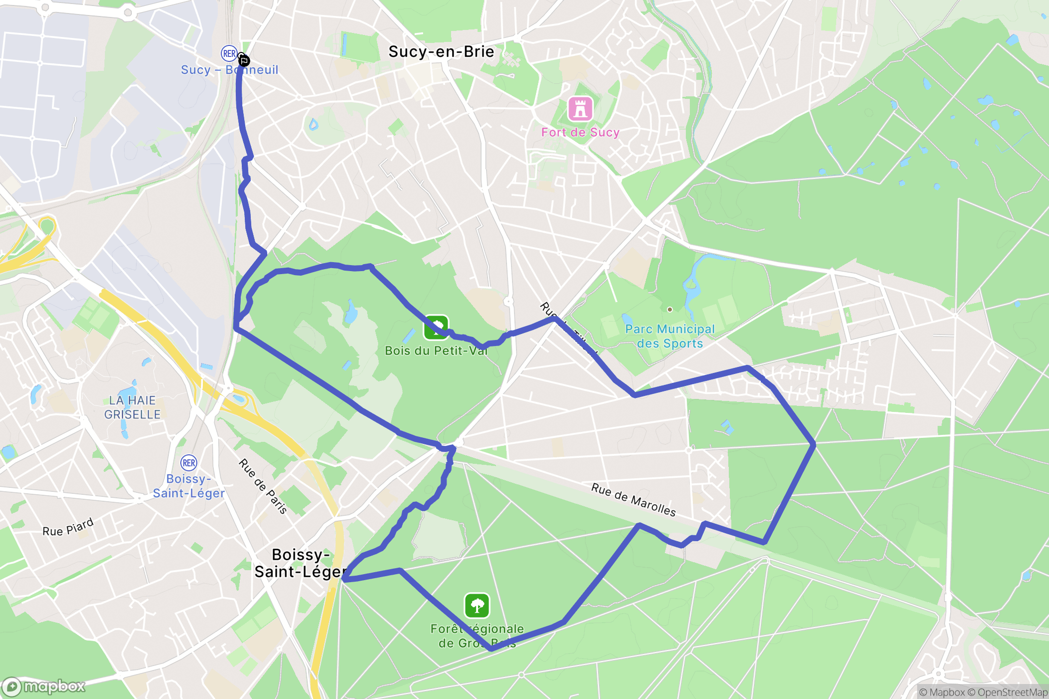 Sucy-en-Brie : carte du parcours de randonnée - France