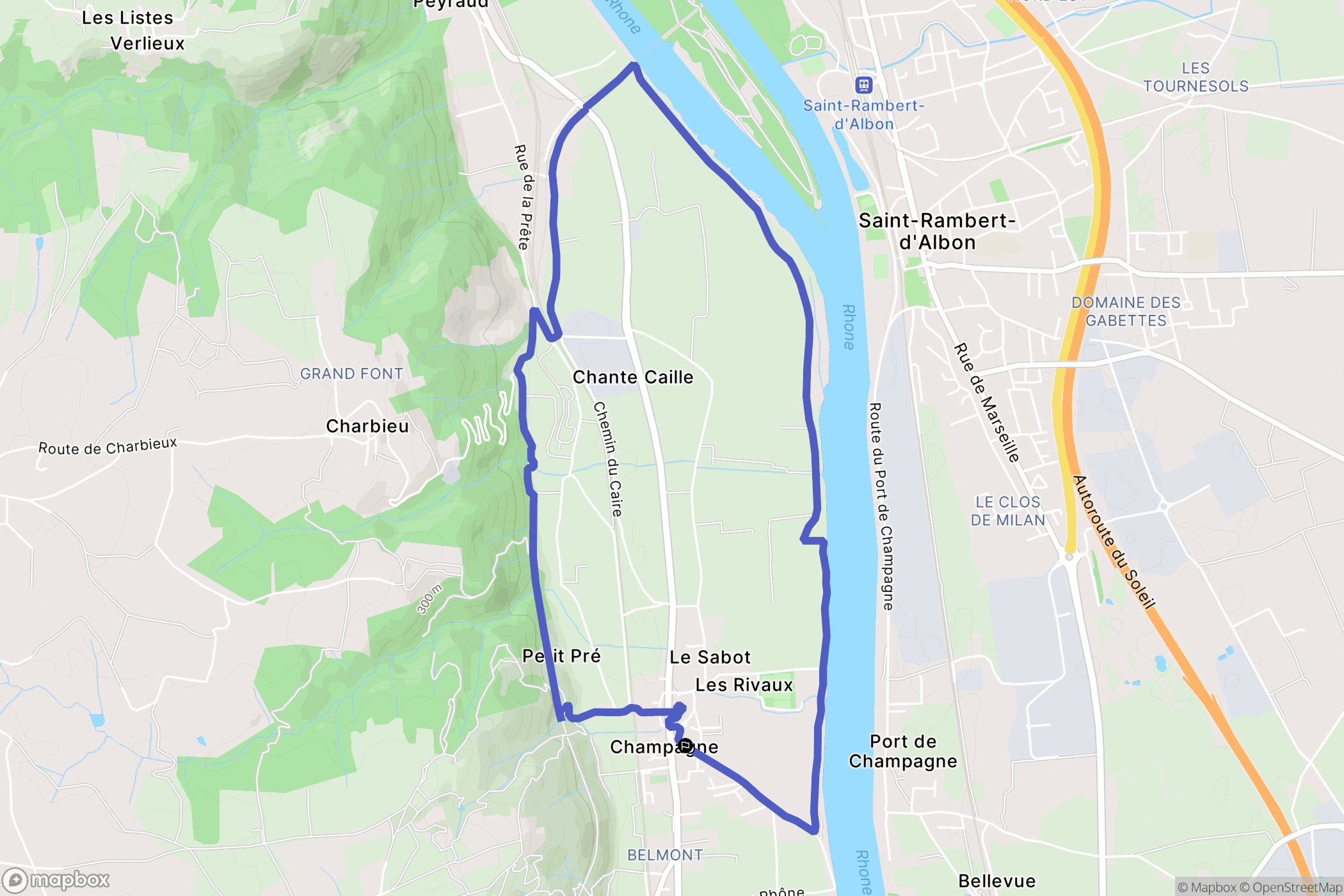 Champagne : carte du parcours de randonnée - France
