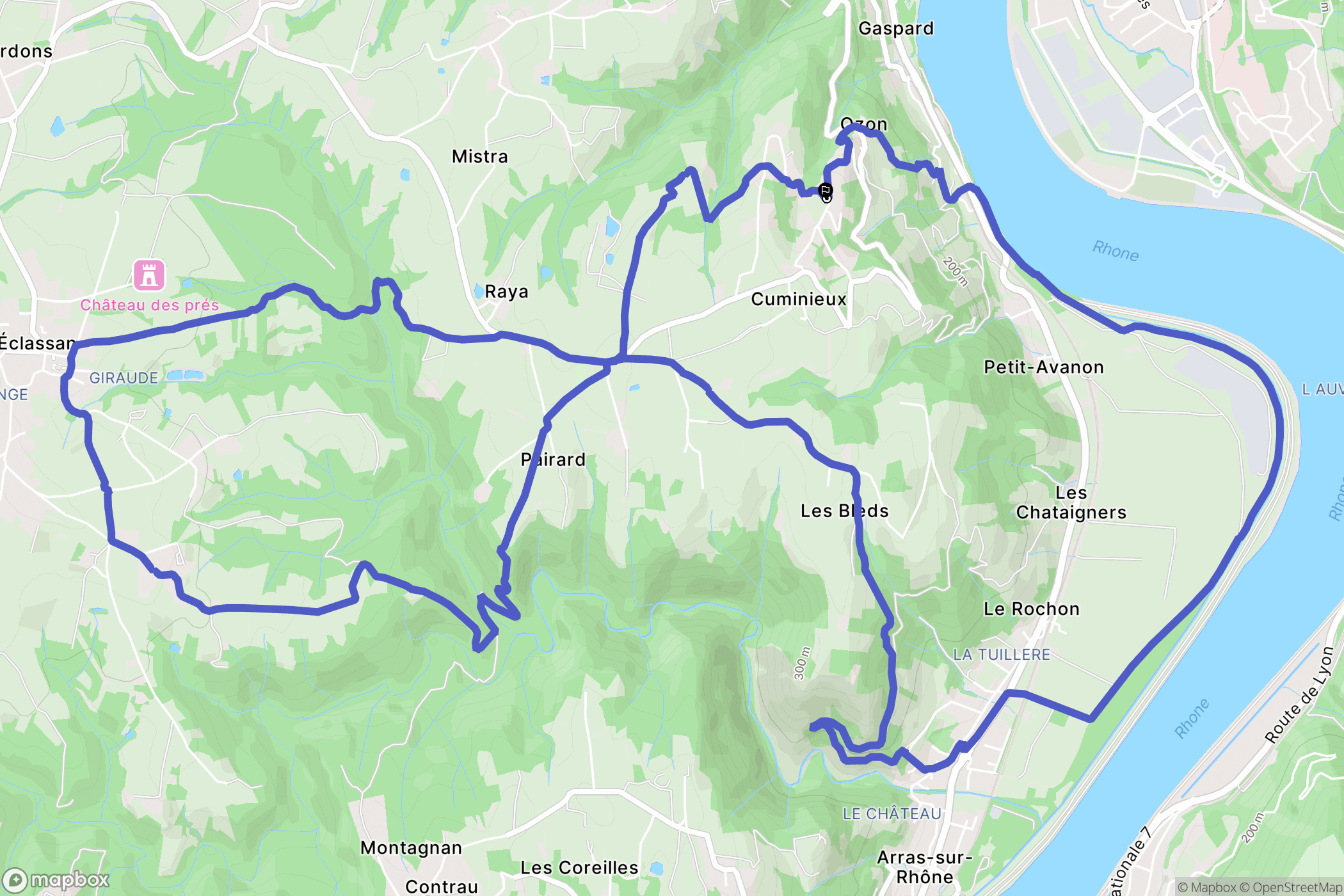 Ozon : carte du parcours de randonnée - France