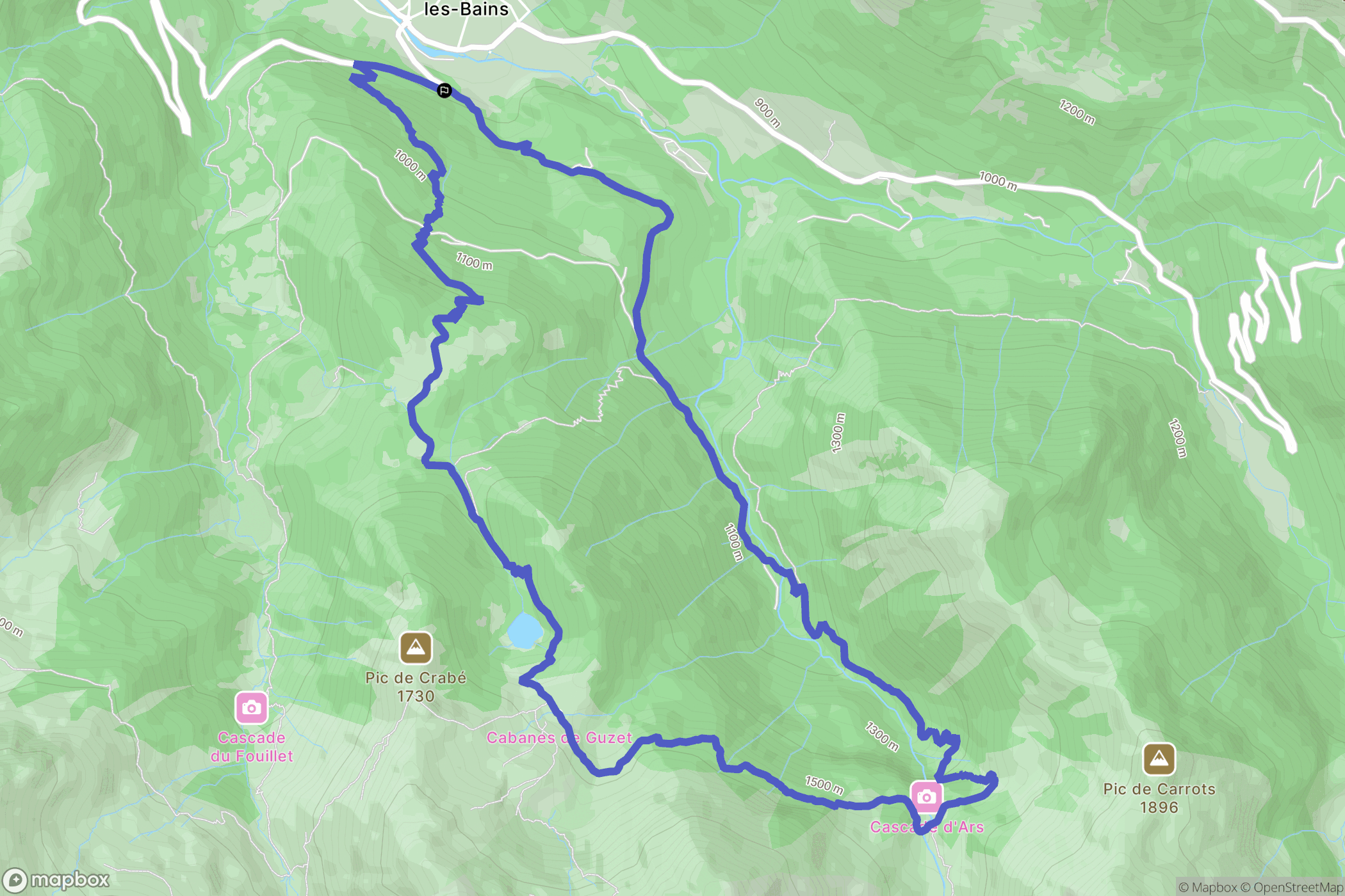 Aulus-les-Bains : carte du parcours de randonnée - France