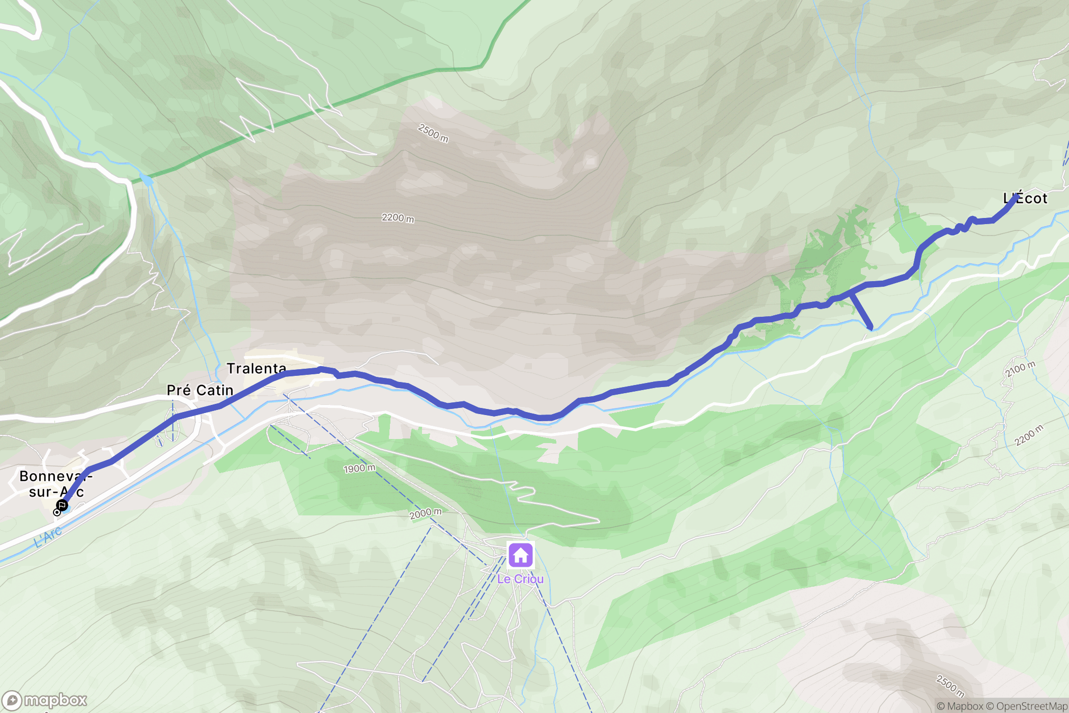 Bonneval-sur-Arc : carte du parcours de randonnée - France