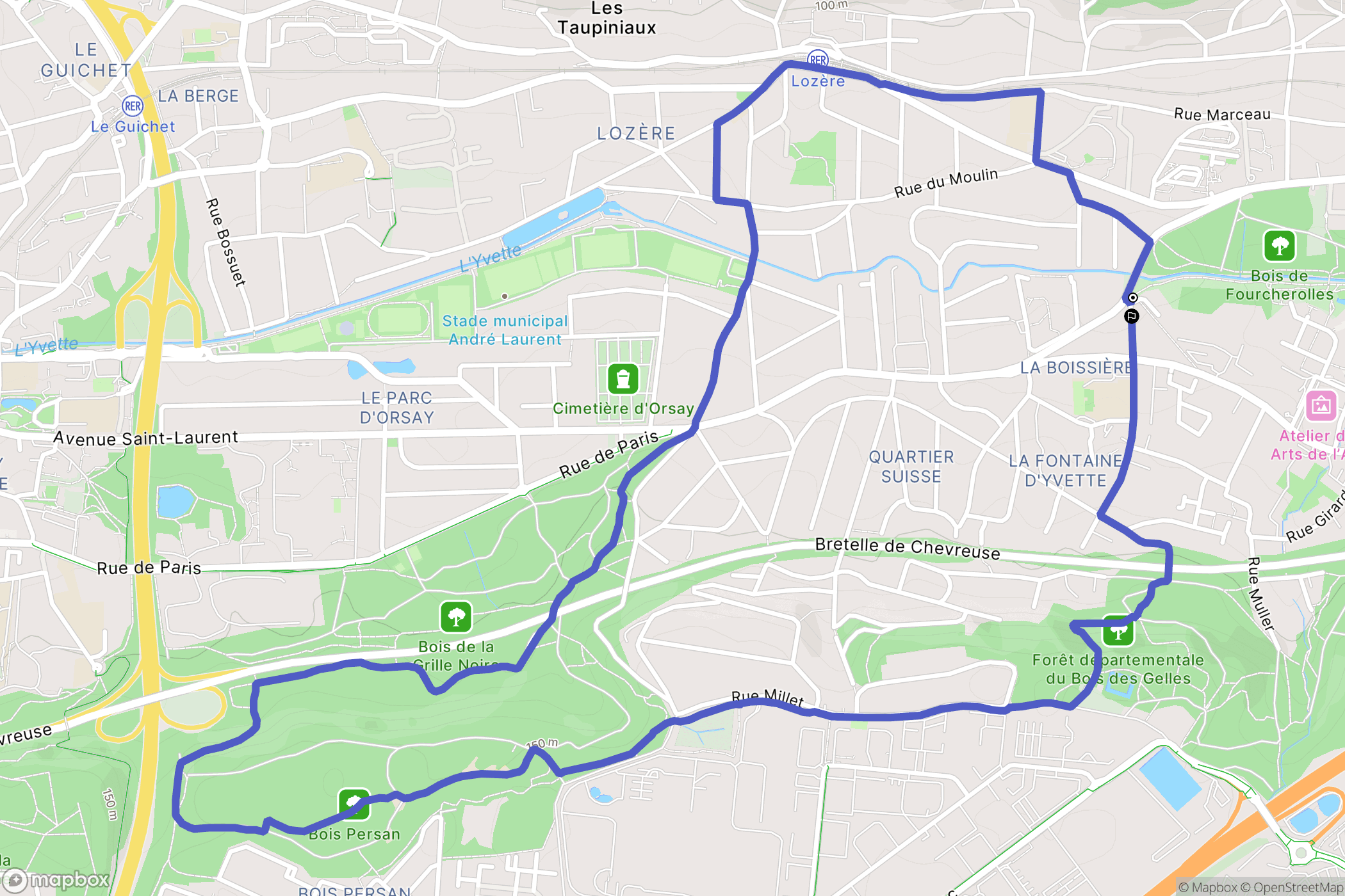 Villebon-sur-Yvette : carte du parcours de randonnée - France