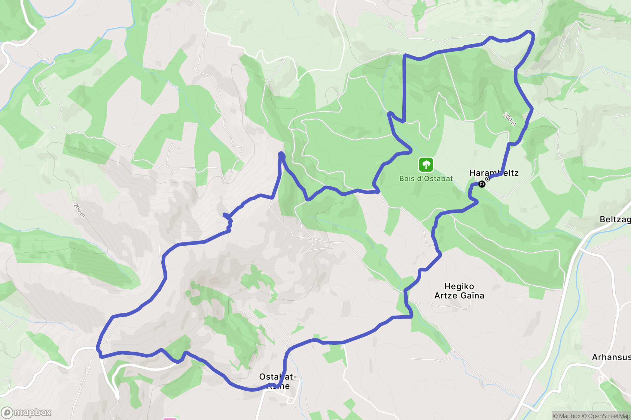 Ostabat-Asme : carte du parcours de randonnée - France
