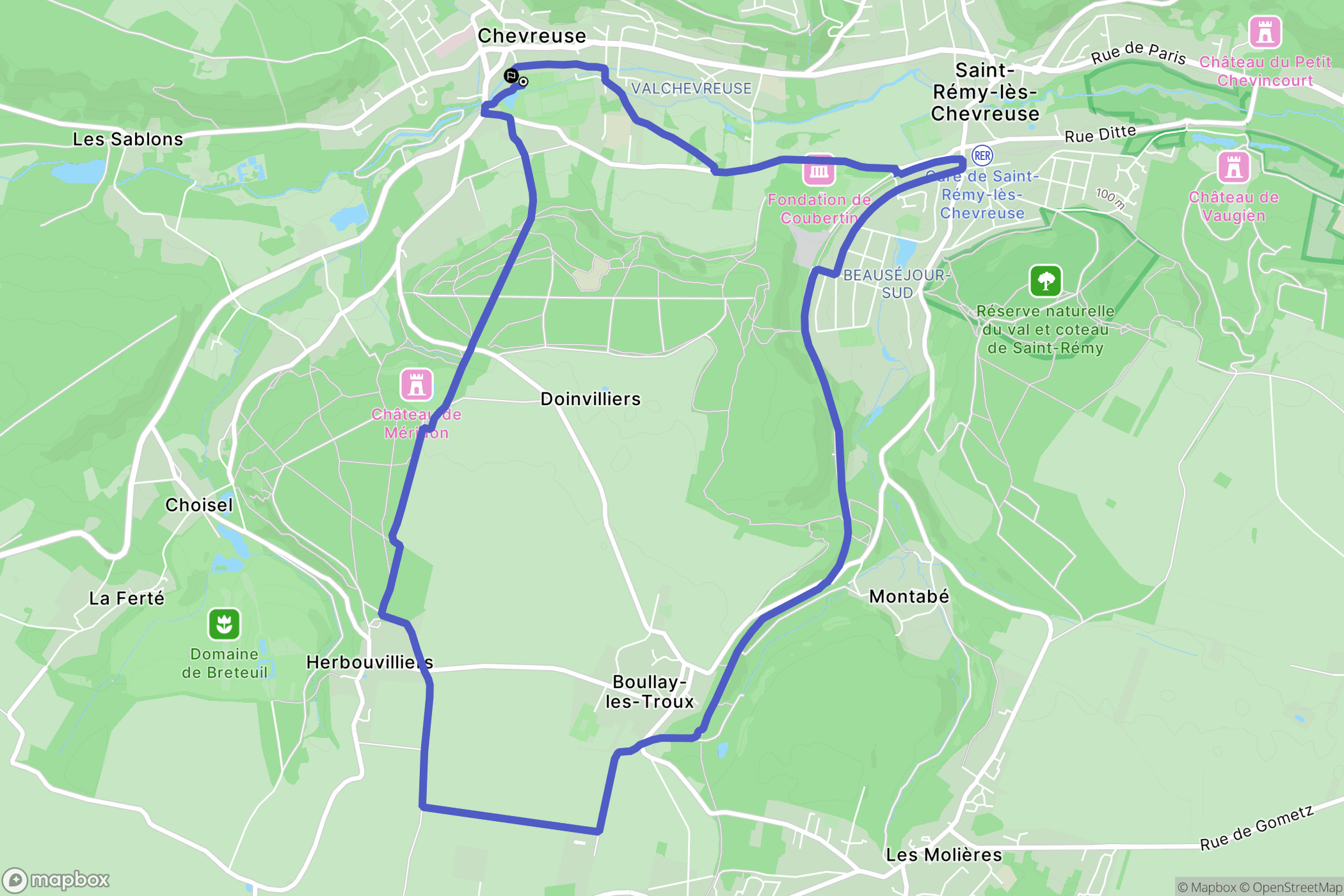 Chevreuse : carte du parcours de randonnée - France