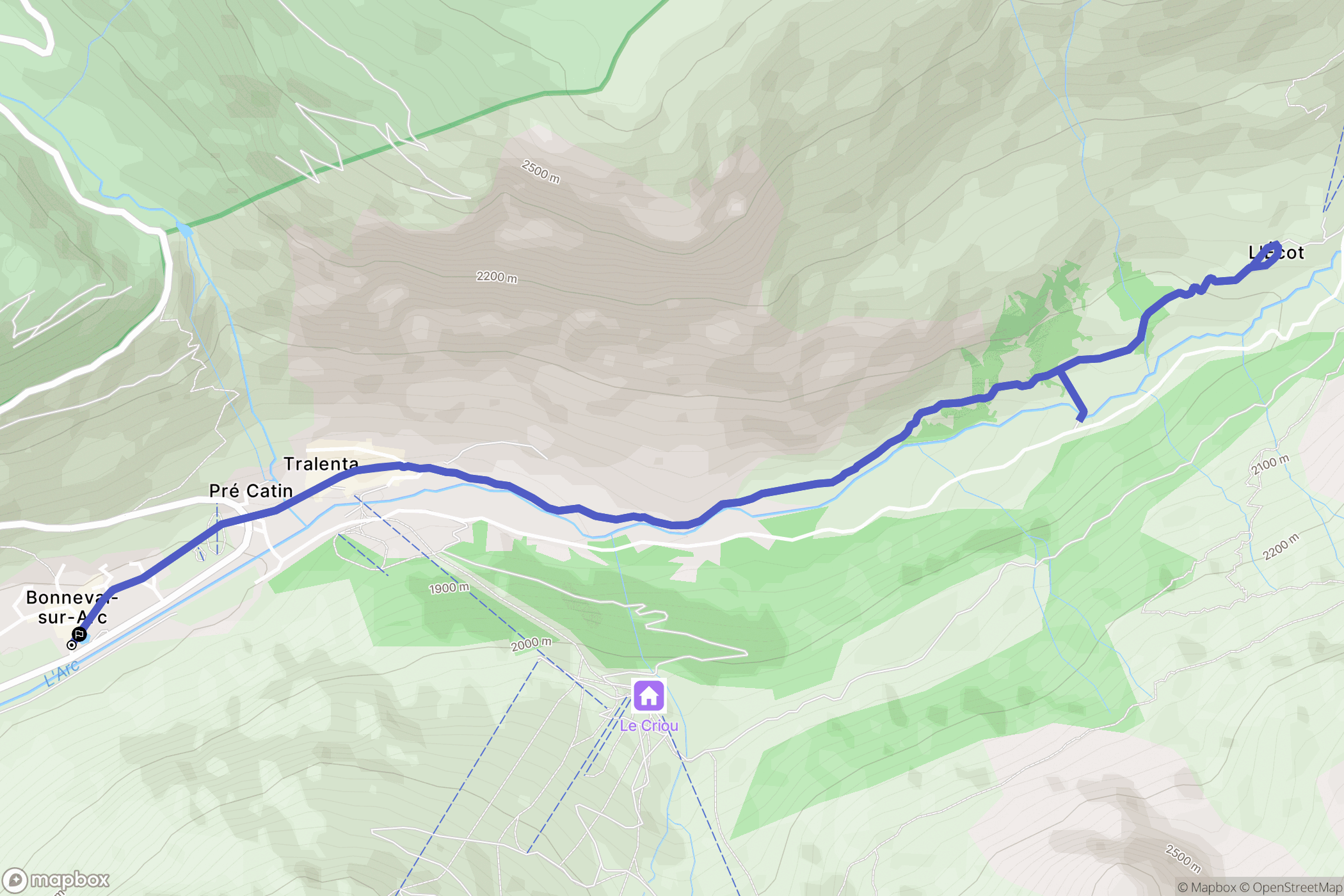 Bonneval-sur-Arc : carte du parcours de randonnée - France