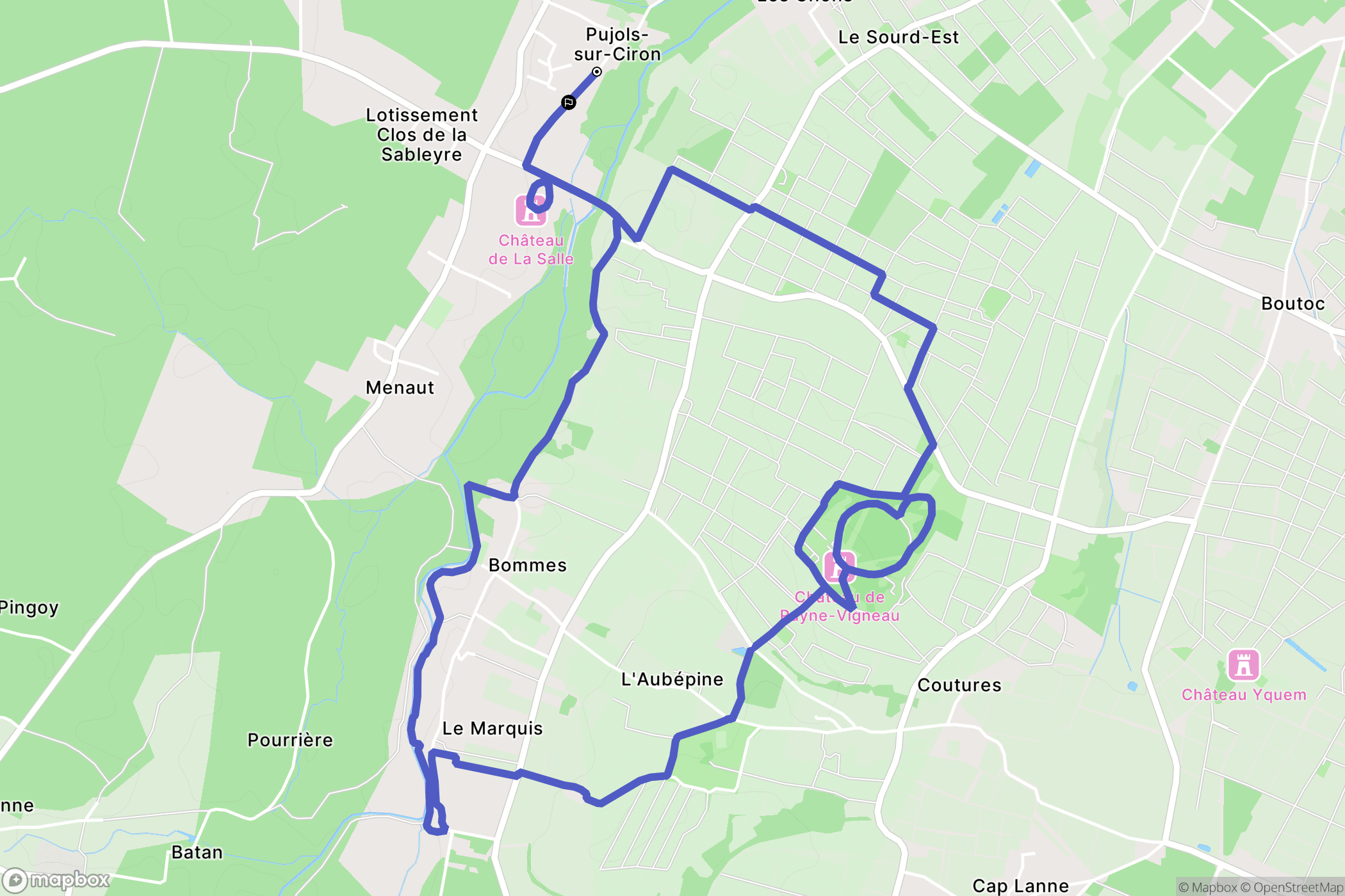 Pujols-sur-Ciron : carte du parcours de randonnée - France