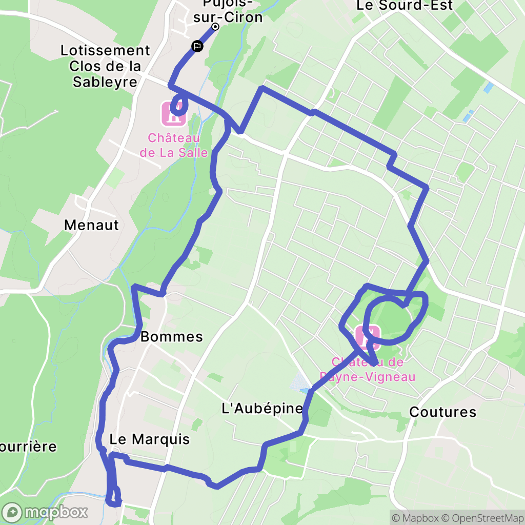 Pujols-sur-Ciron : carte du parcours de randonnée - France