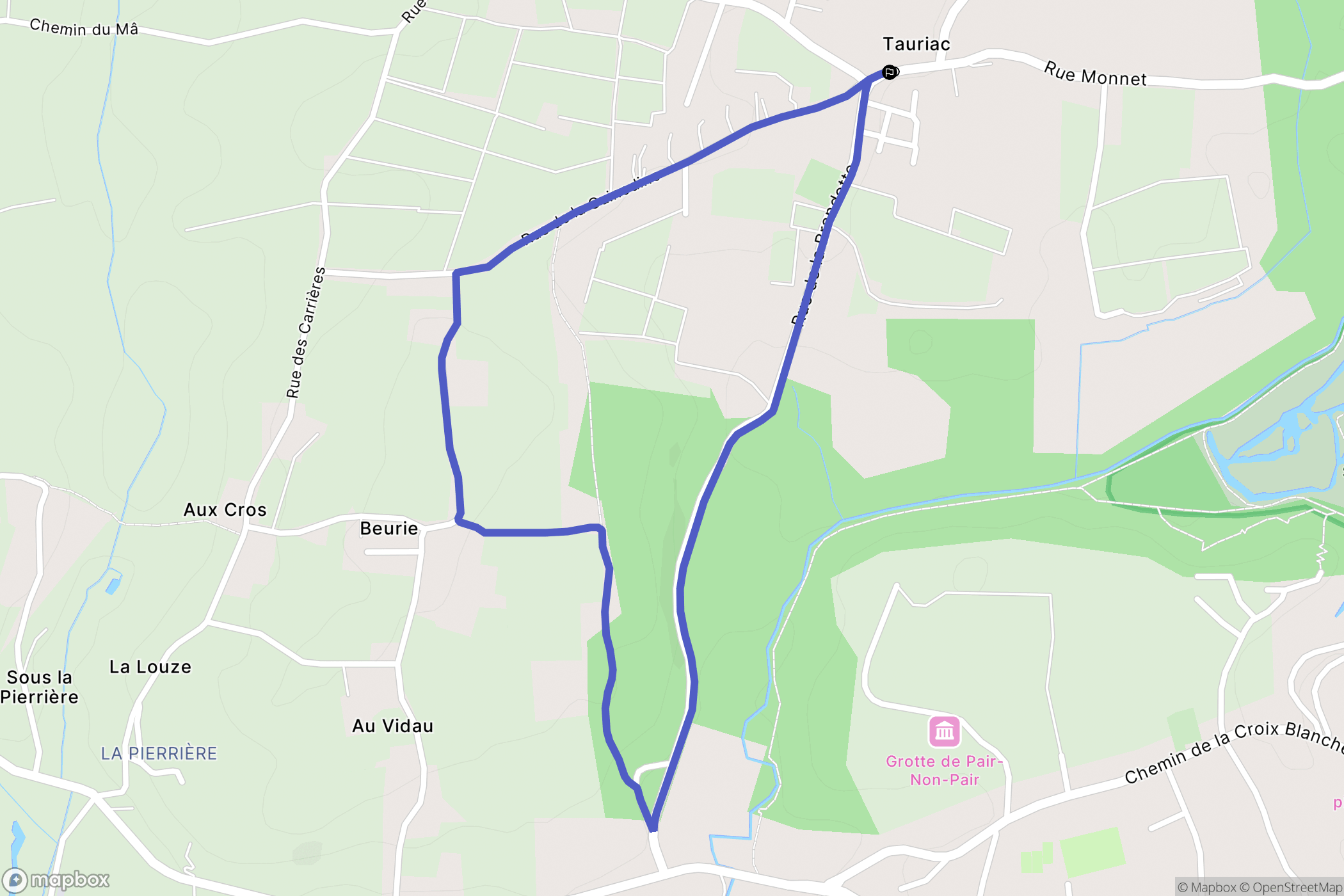 Tauriac : carte du parcours de randonnée - France