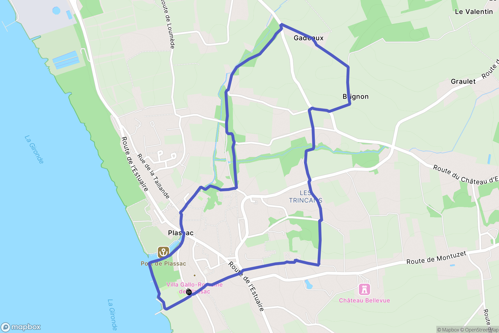 Plassac : carte du parcours de randonnée - France