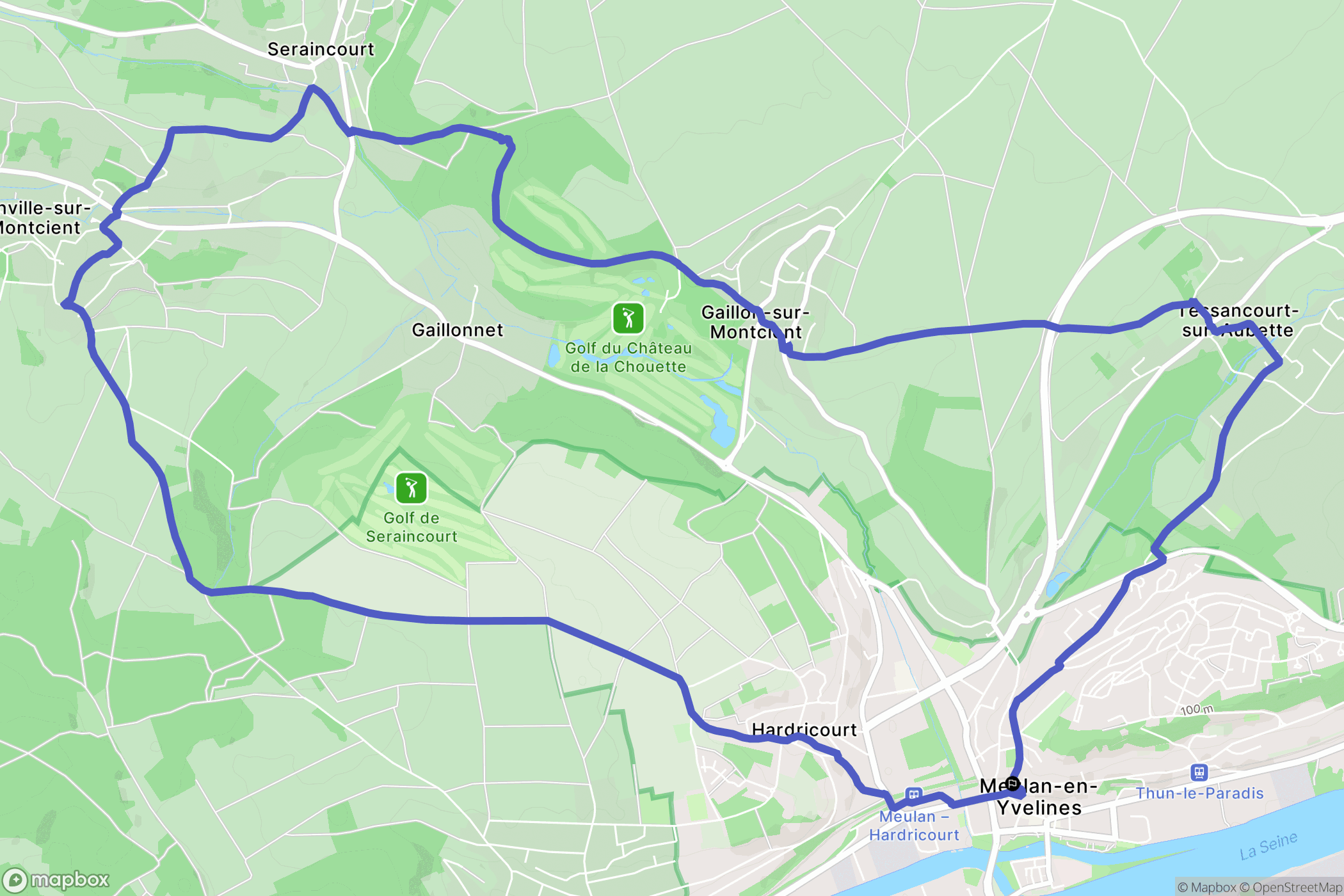 Meulan-en-Yvelines : carte du parcours de randonnée - France