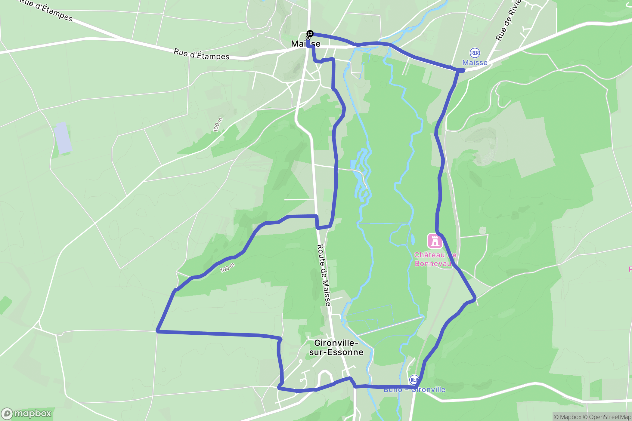 Maisse : carte du parcours de randonnée - France