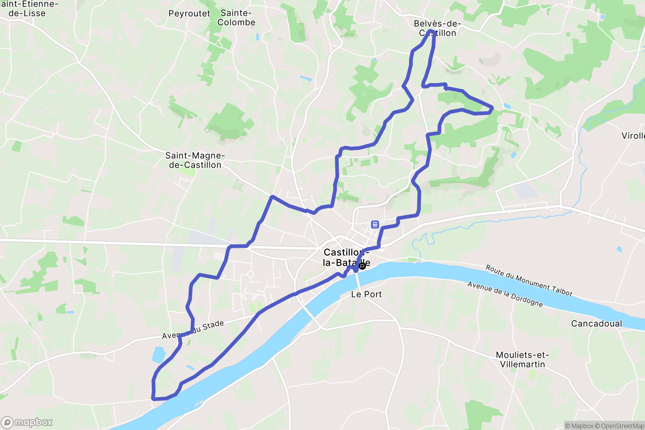 Castillon-la-Bataille : carte du parcours de randonnée - France