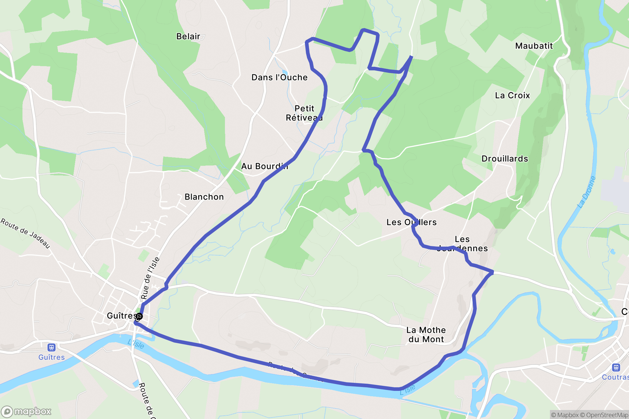 Guitres : carte du parcours de randonnée - France