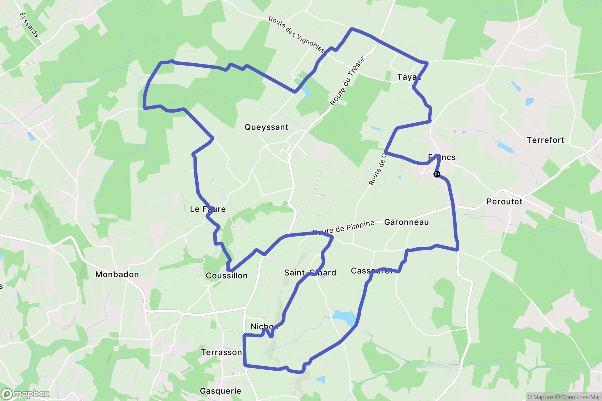 Francs : carte du parcours de randonnée - France
