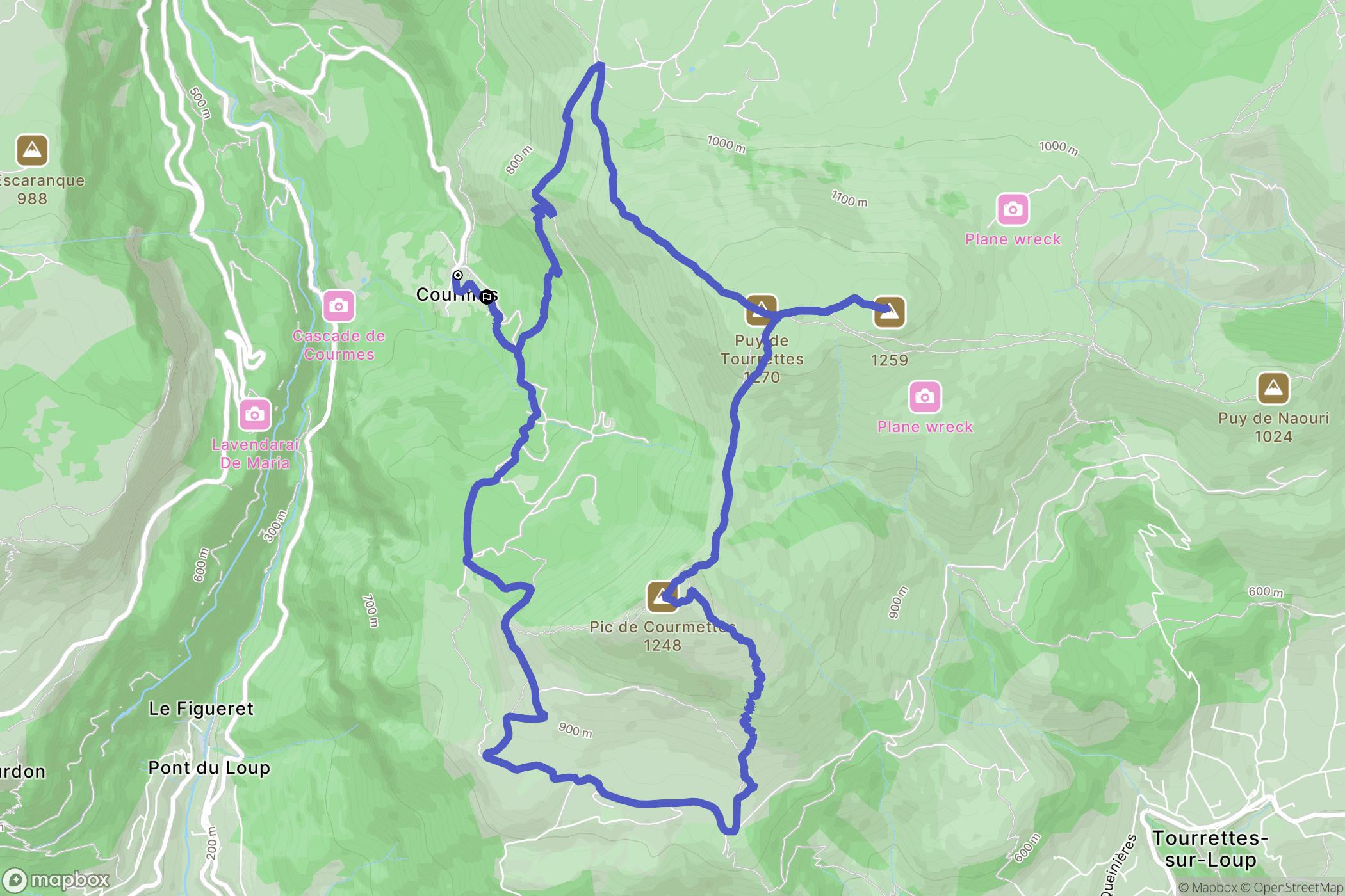 Courmes : carte du parcours de randonnée - France