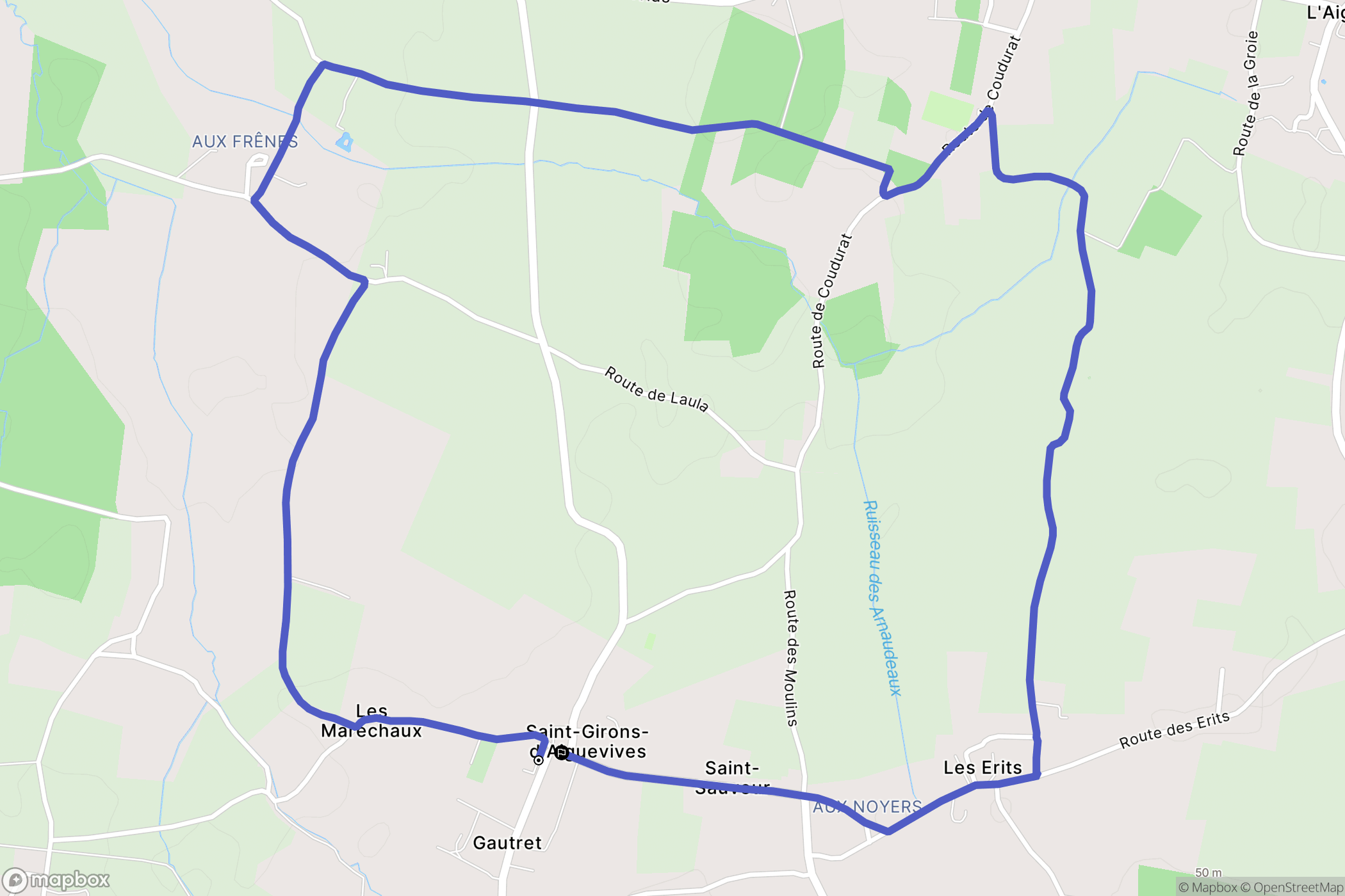 Saint-Girons-d'Aiguevives : carte du parcours de randonnée - France