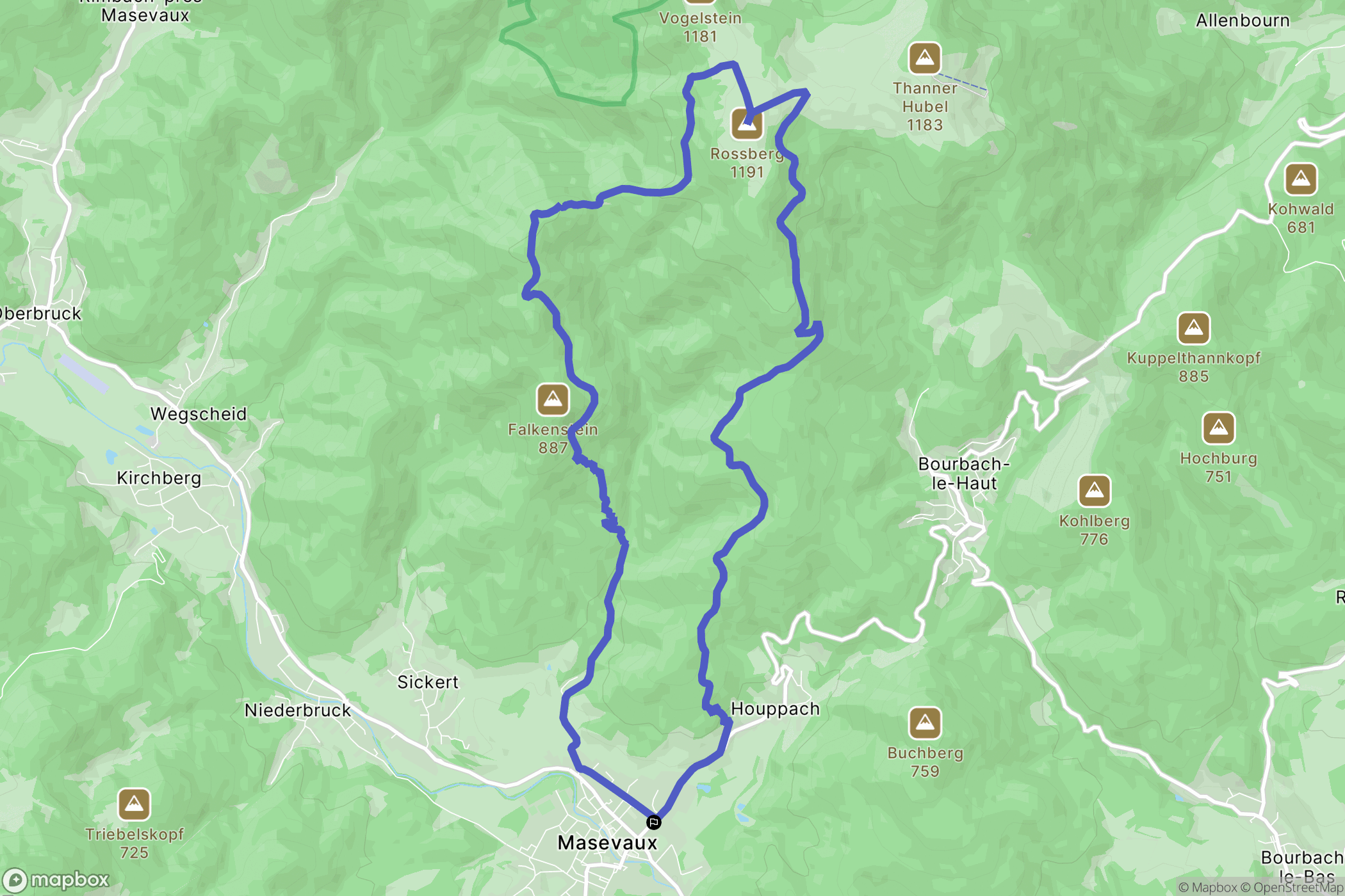 Masevaux : carte du parcours de randonnée - France