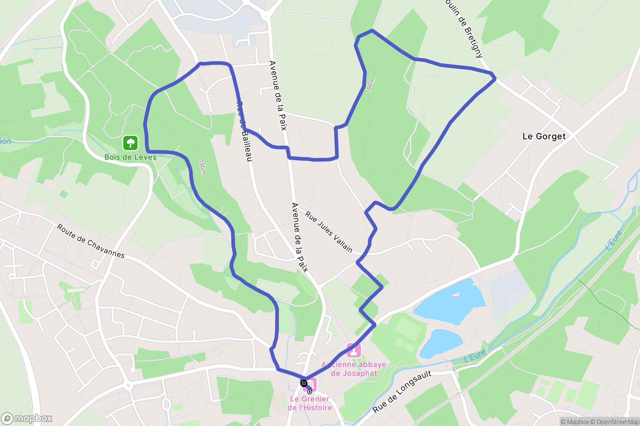 Lèves : carte du parcours de randonnée - France