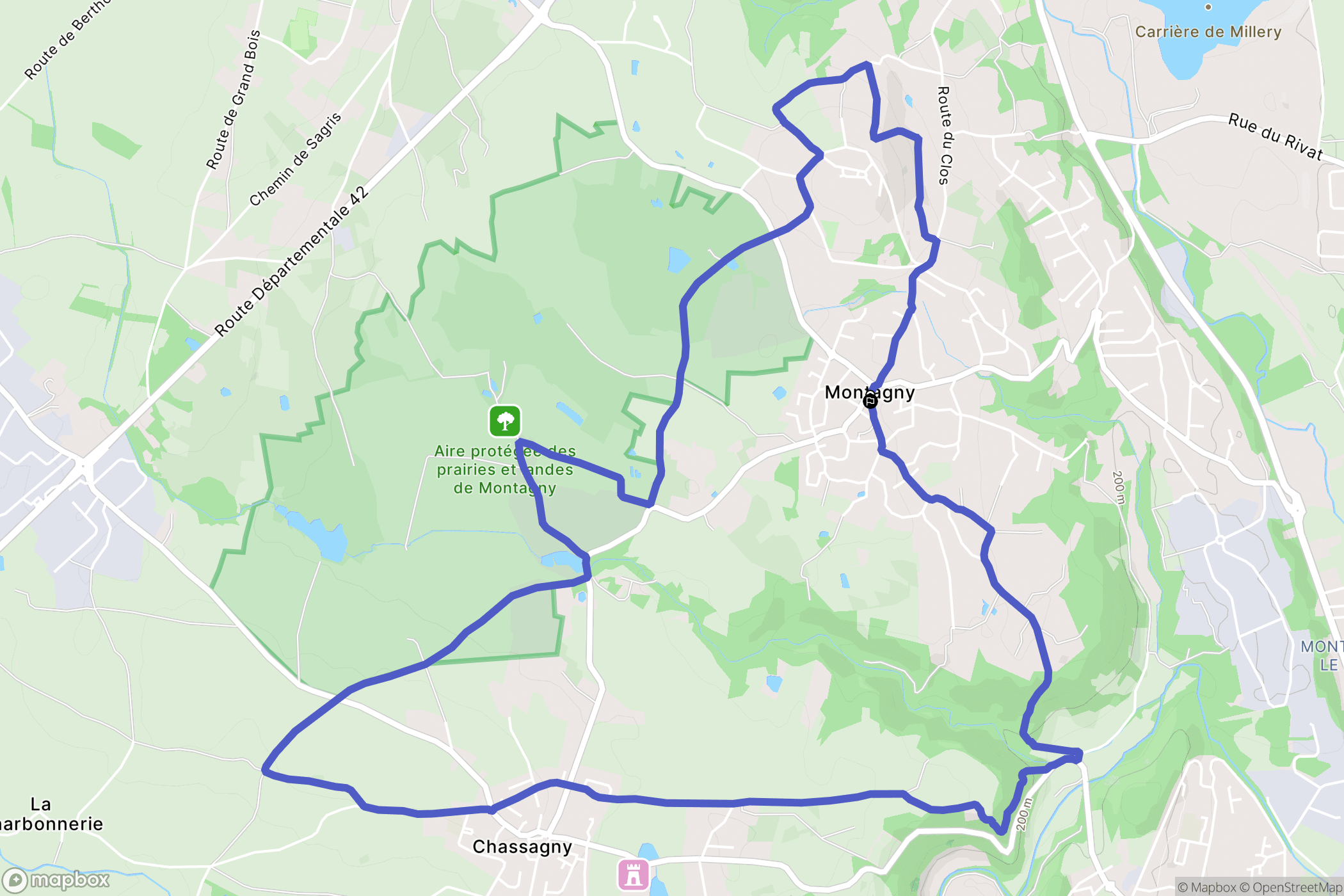 Montagny : carte du parcours de randonnée - France