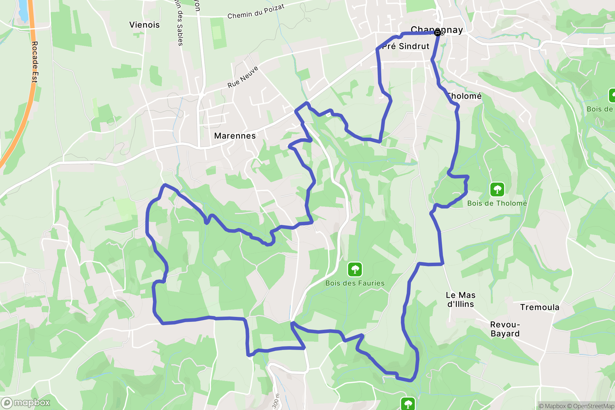 Chaponnay : carte du parcours de randonnée - France