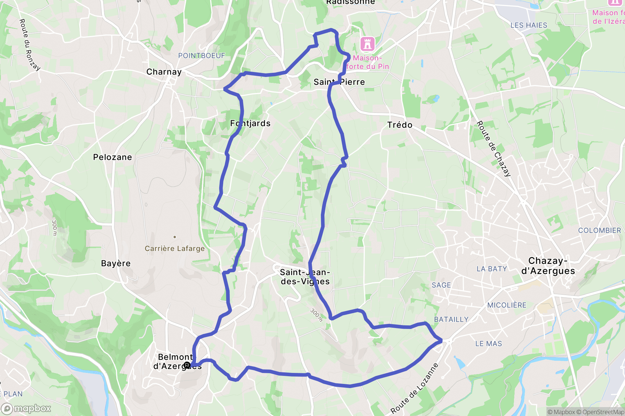 Belmont-d'Azergues : carte du parcours de randonnée - France