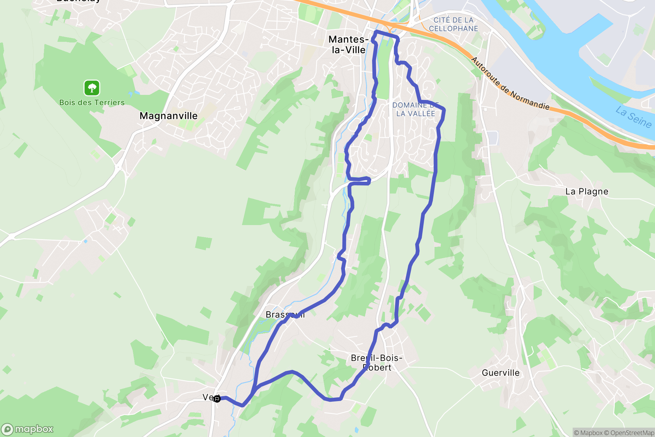 Vert : carte du parcours de randonnée - France
