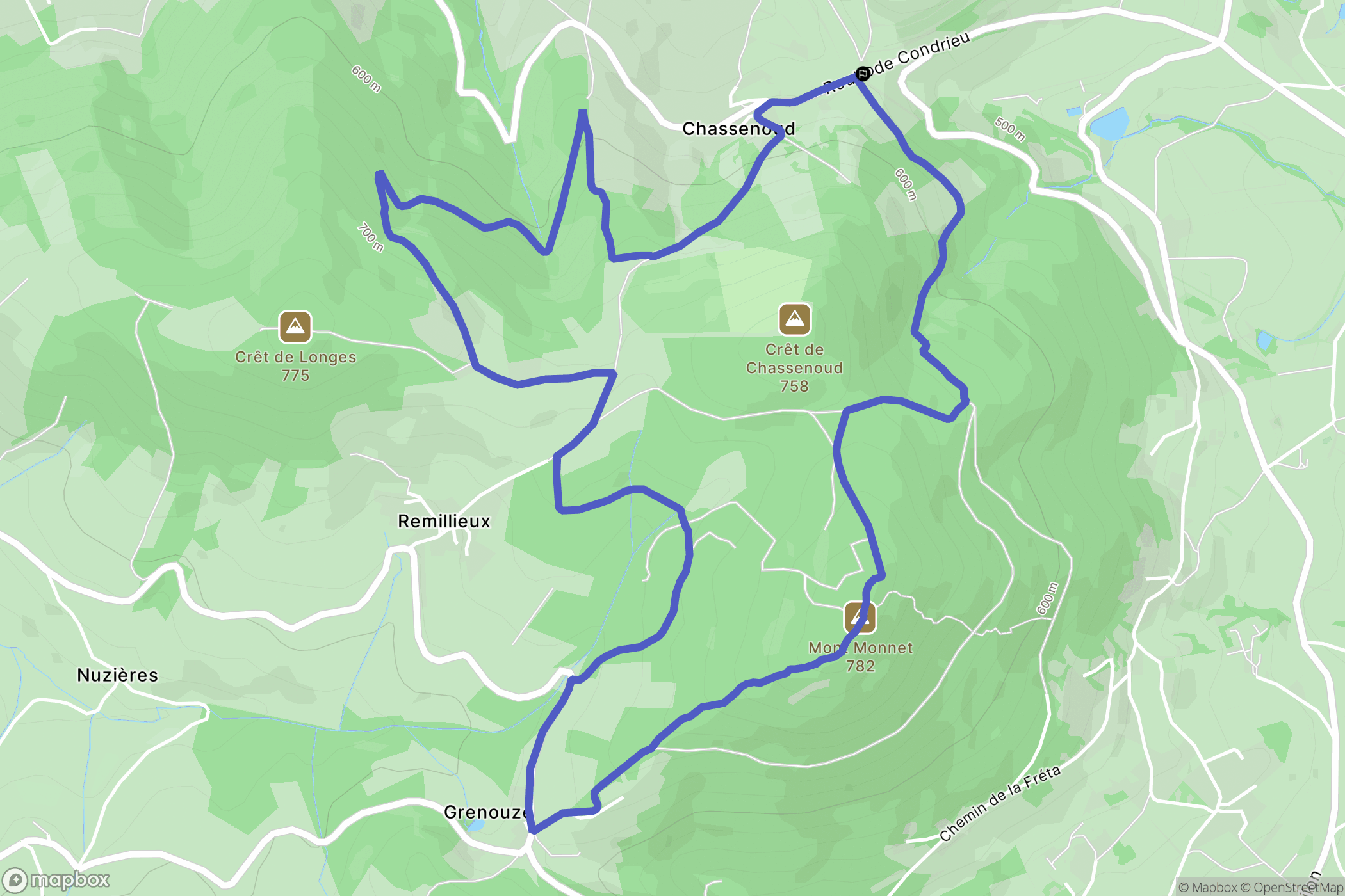 Longes : carte du parcours de randonnée - France