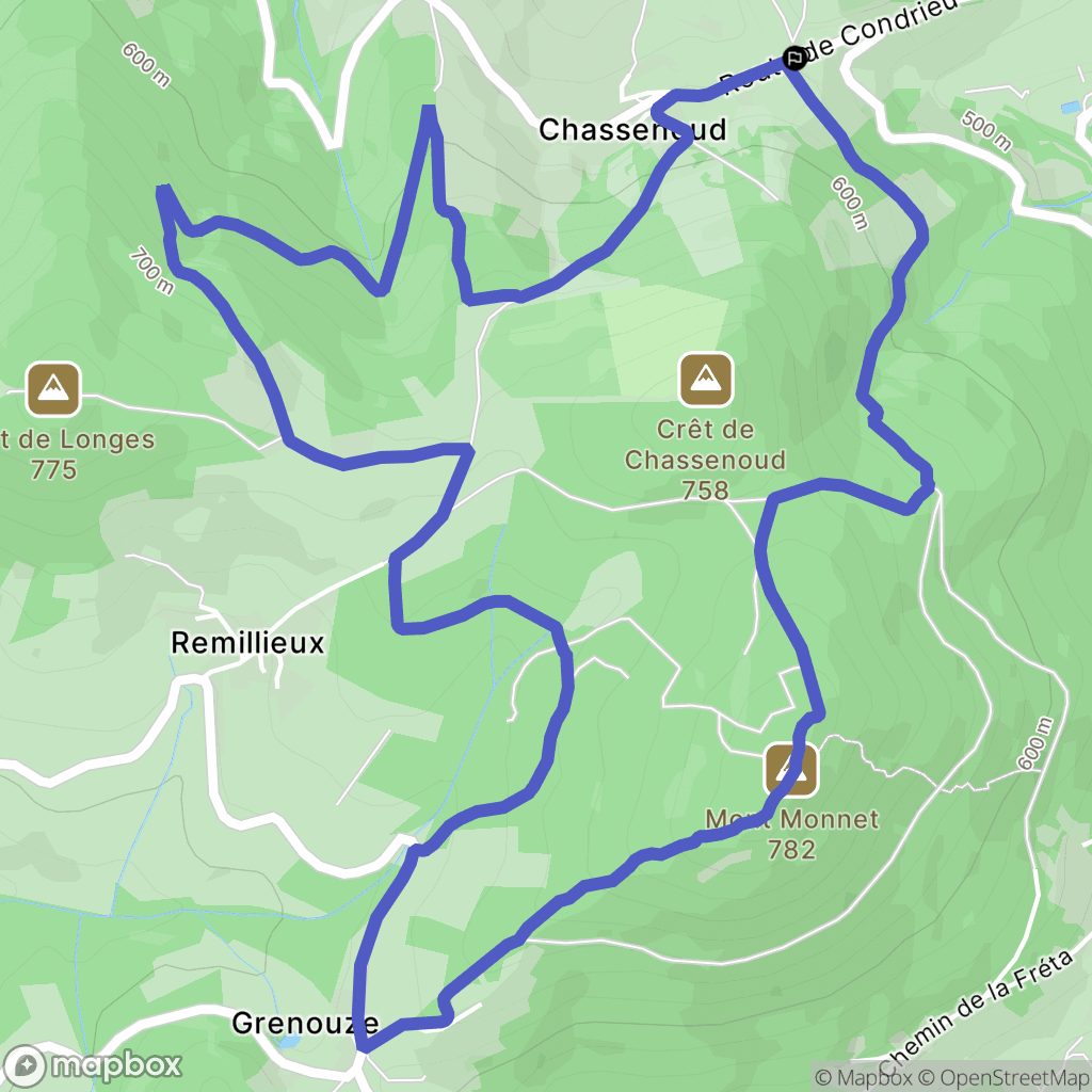Longes : carte du parcours de randonnée - France
