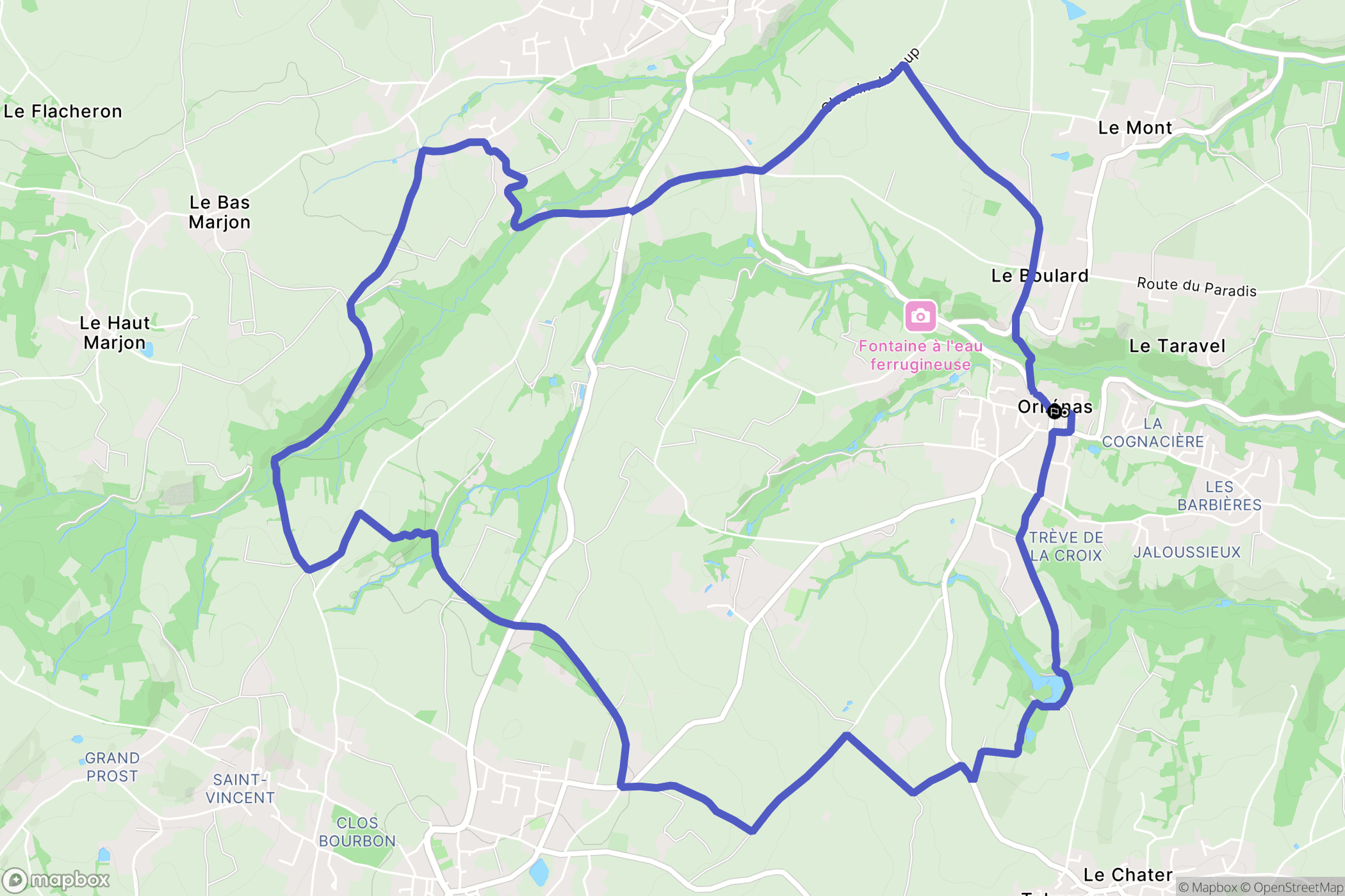 Orliénas : carte du parcours de randonnée - France