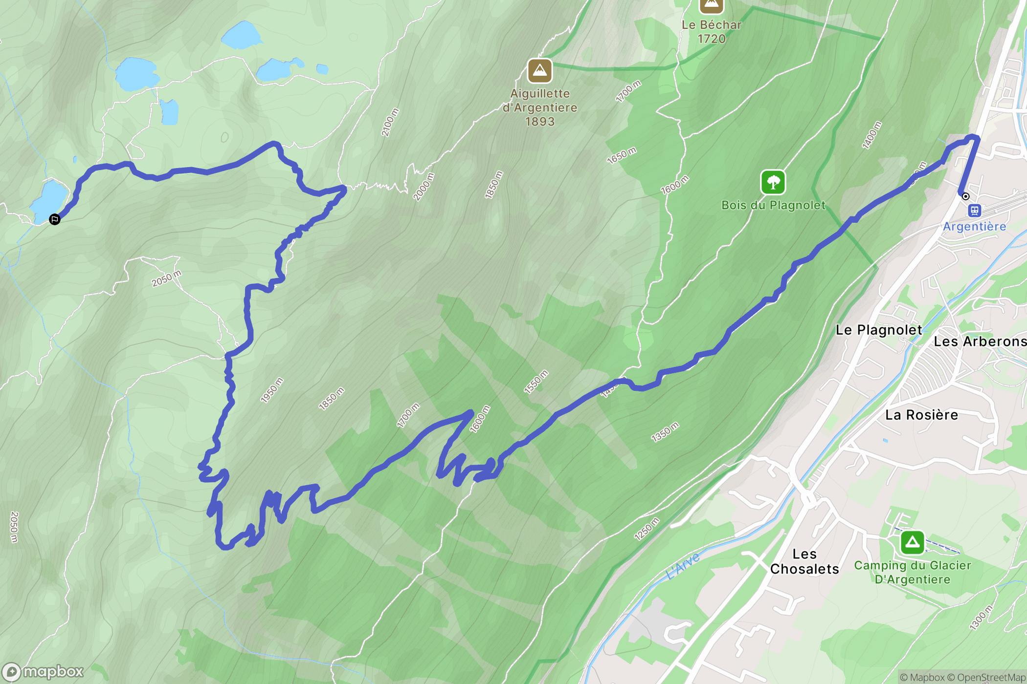 Chamonix-Mont-Blanc : carte du parcours de randonnée - France