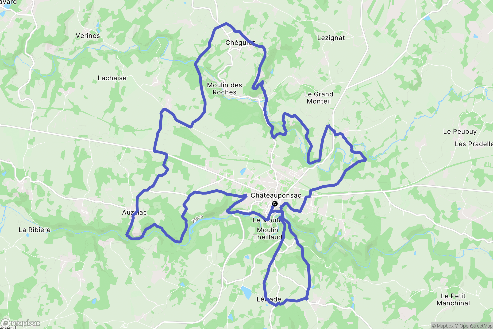 Châteauponsac : carte du parcours de randonnée - France