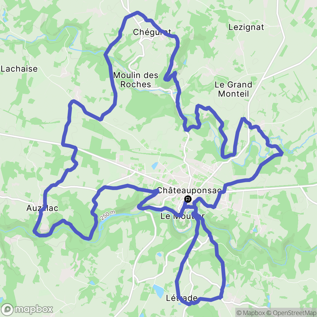 Châteauponsac : carte du parcours de randonnée - France