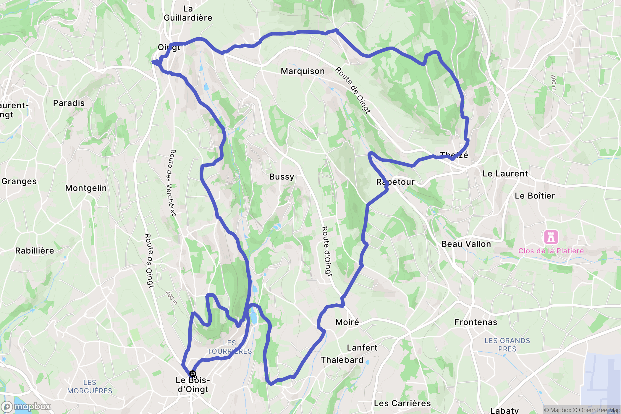 Val d'Oingt : carte du parcours de randonnée - France