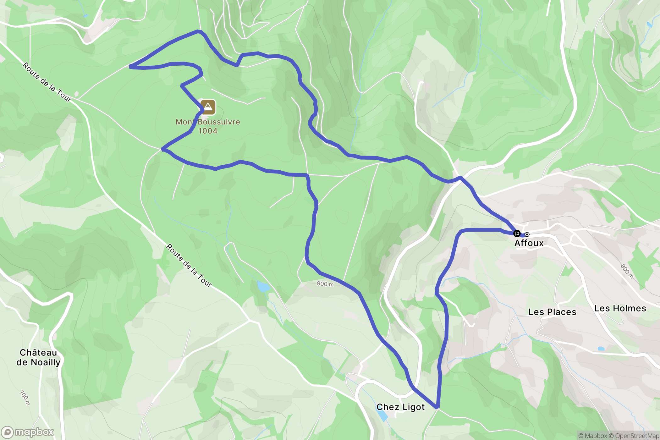 Affoux : carte du parcours de randonnée - France