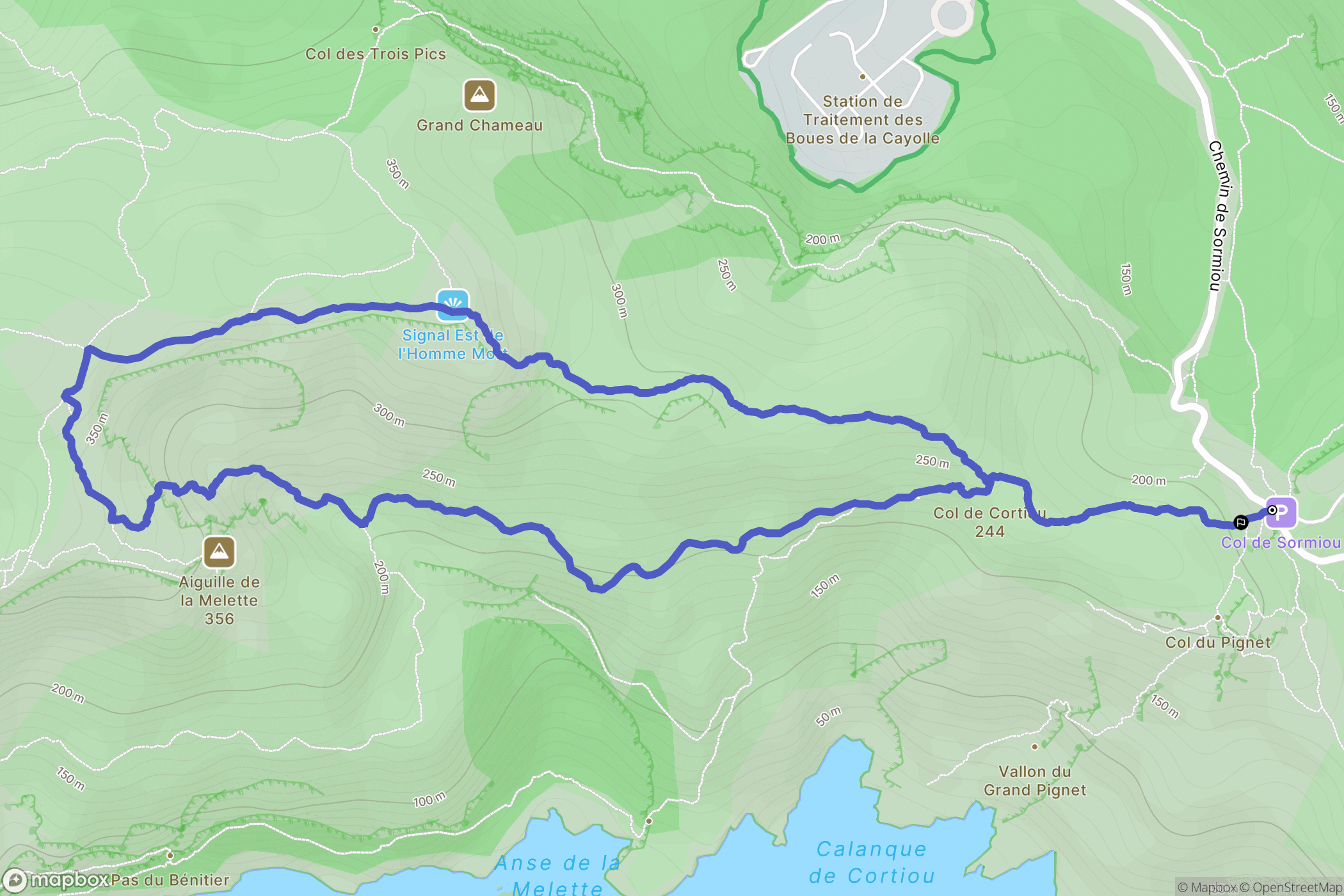 Marseille : carte du parcours de randonnée - France