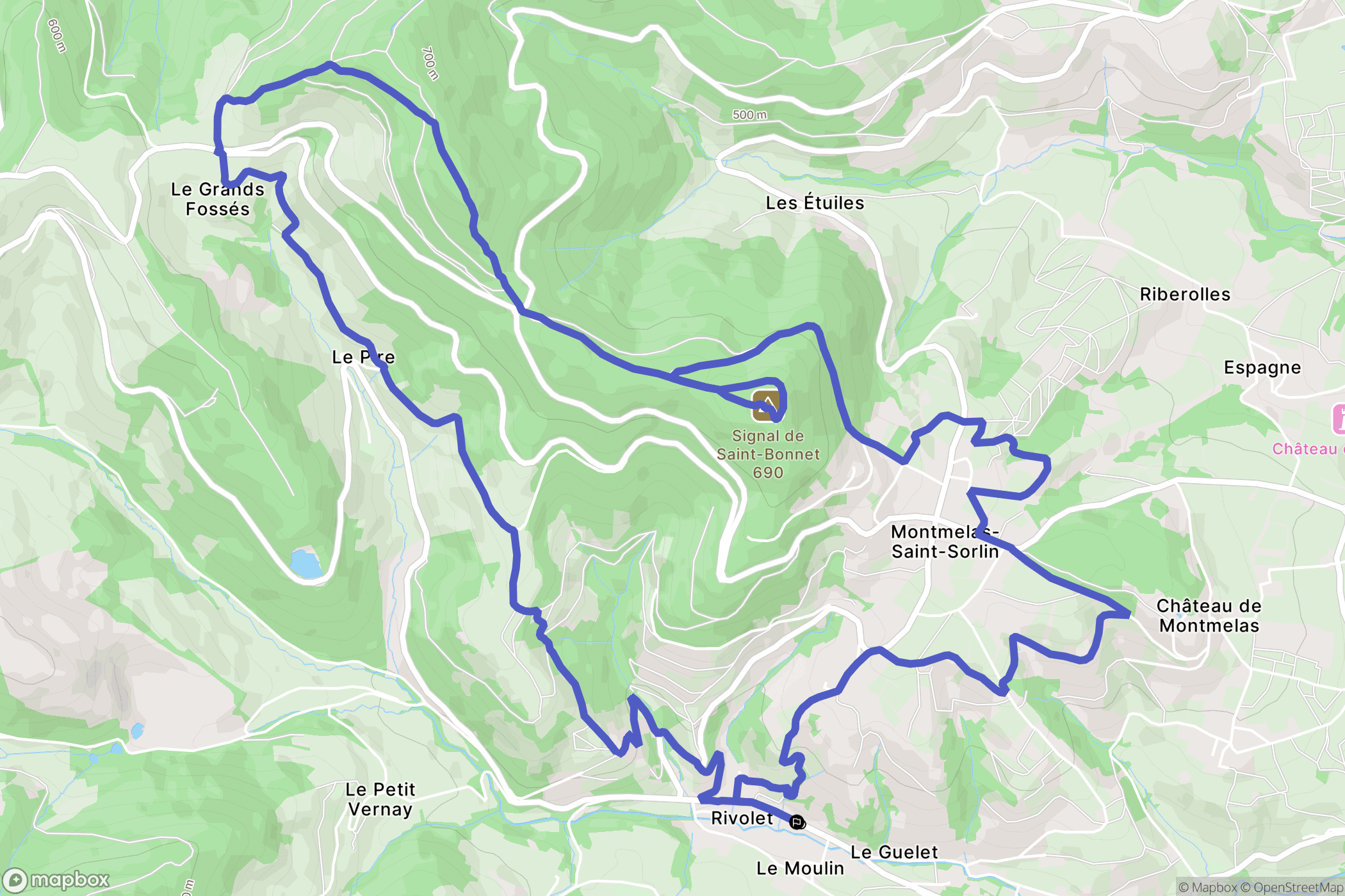 Rivolet : carte du parcours de randonnée - France