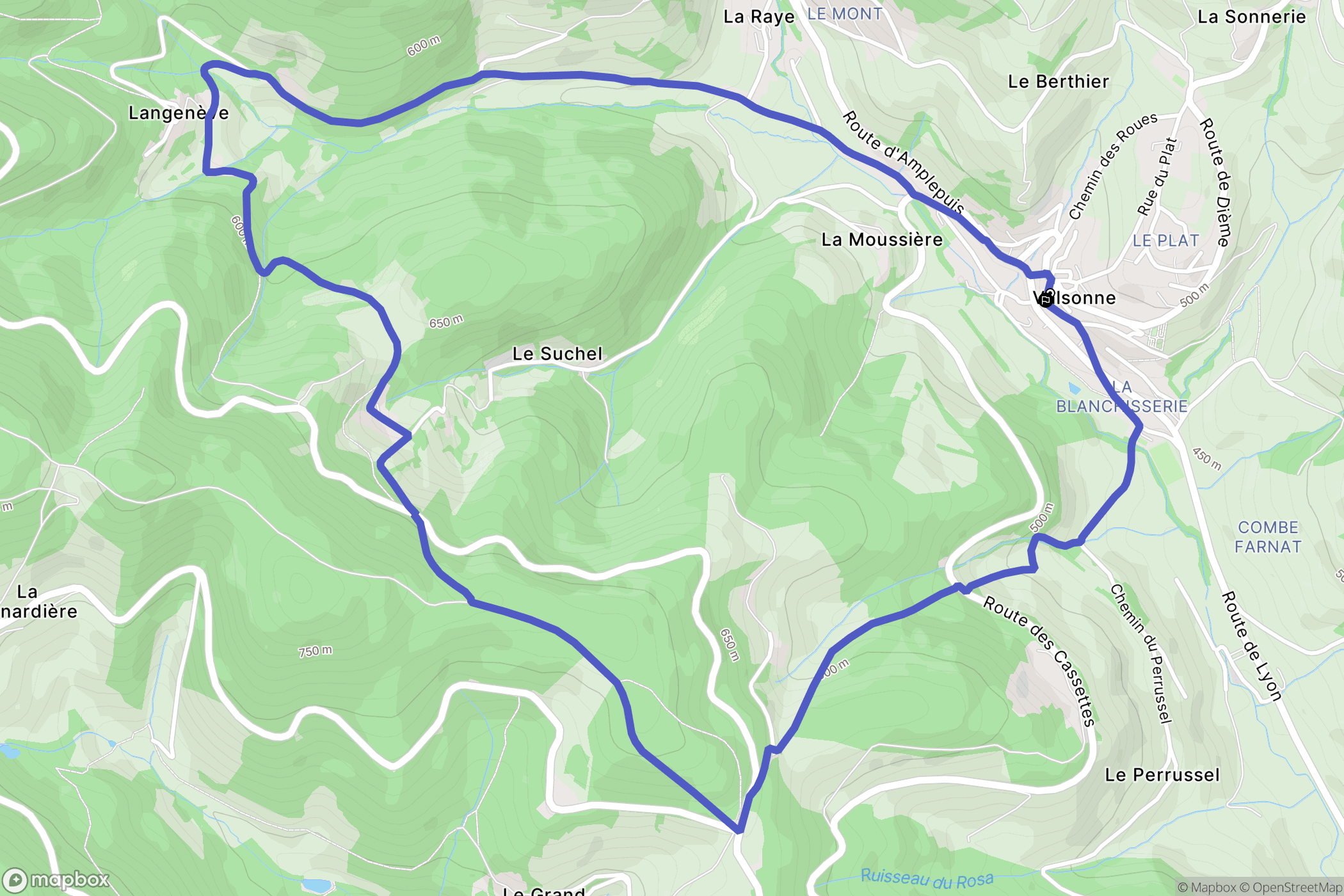 Valsonne : carte du parcours de randonnée - France