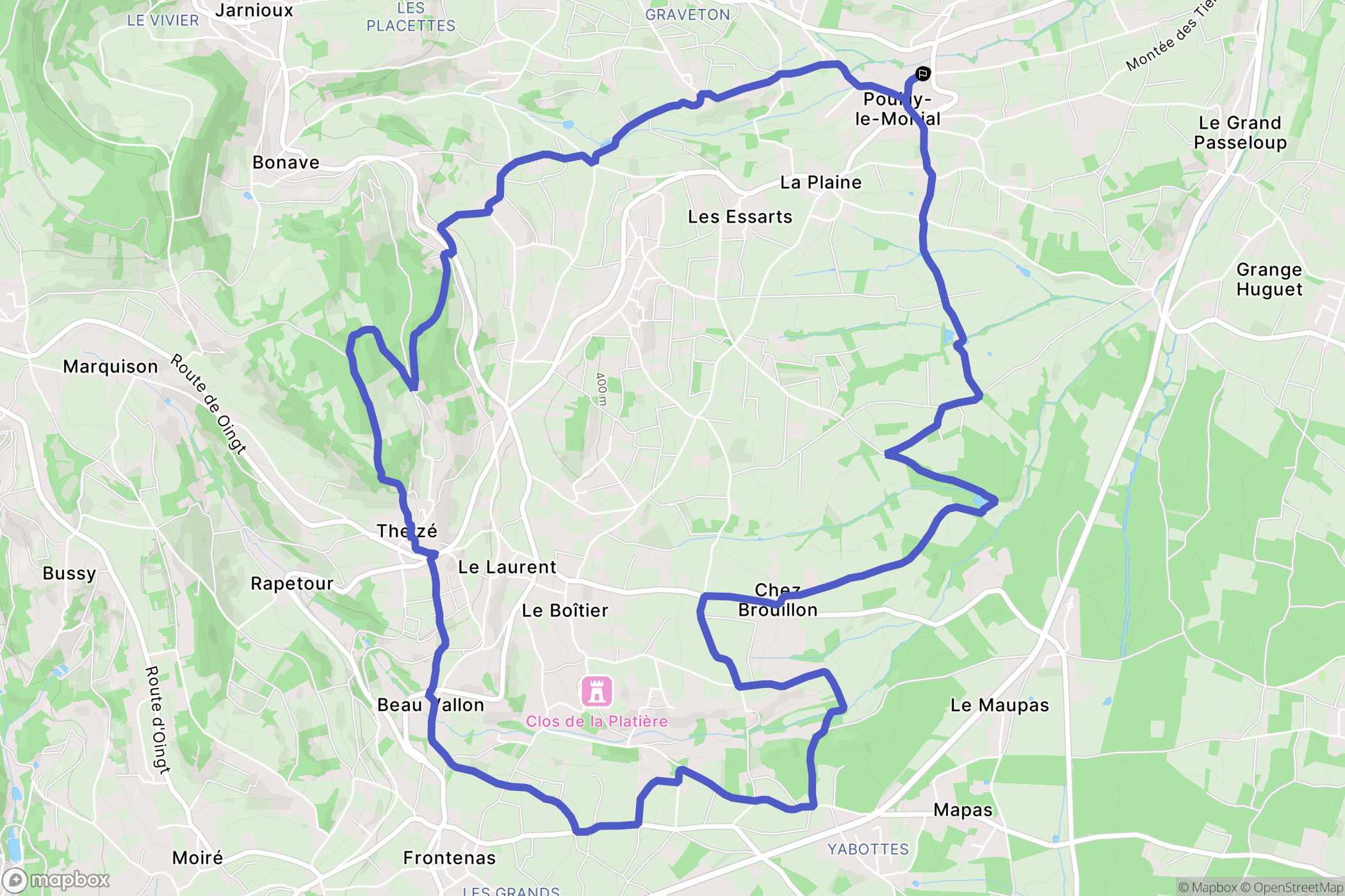 Porte des Pierres Dorées : carte du parcours de randonnée - France