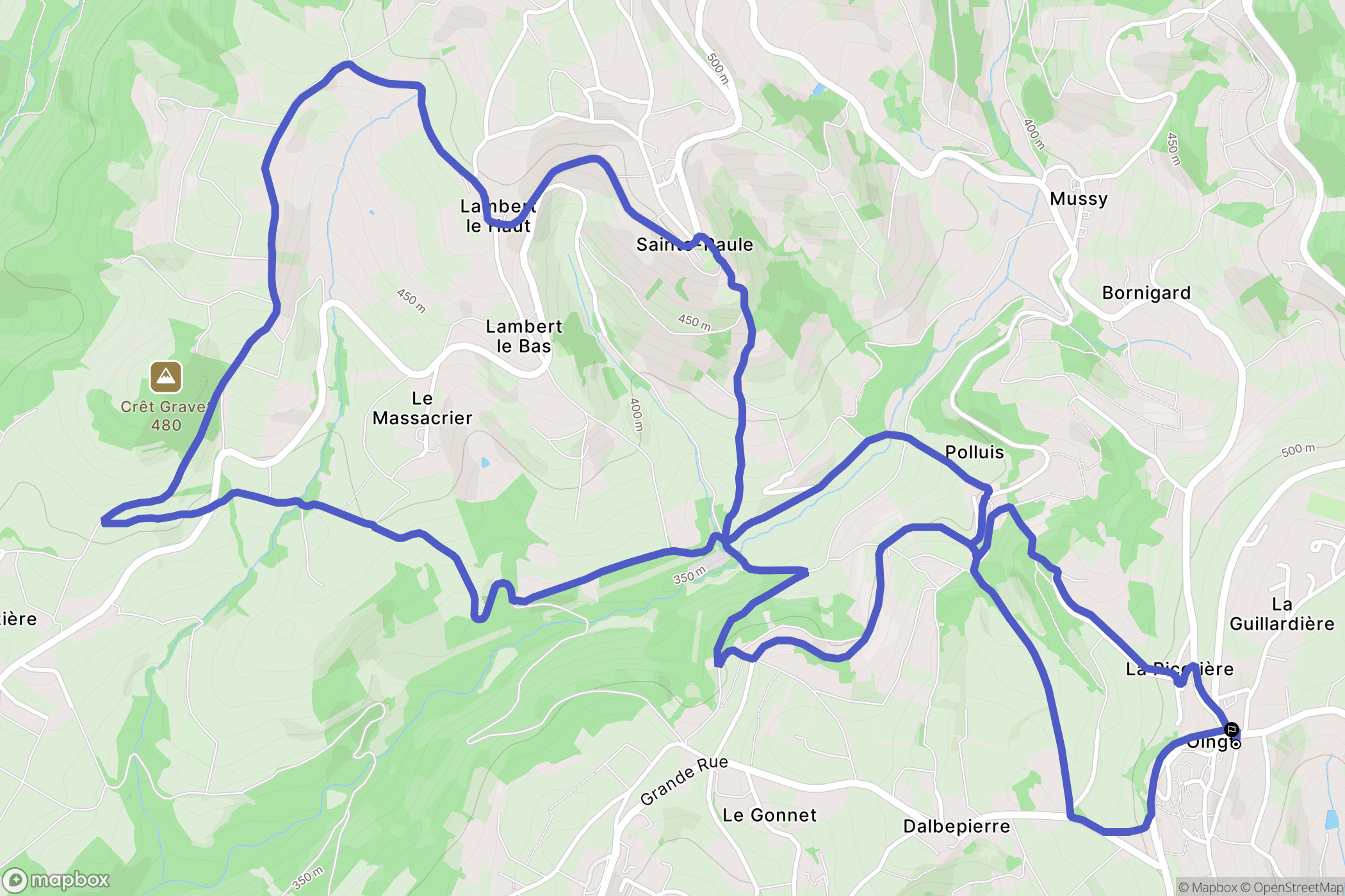 Val d'Oingt : carte du parcours de randonnée - France