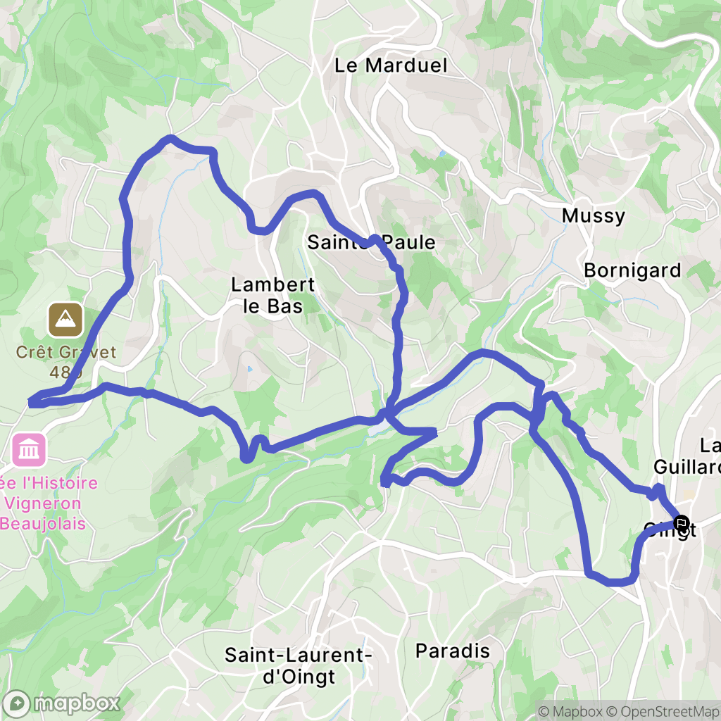 Val d'Oingt : carte du parcours de randonnée - France